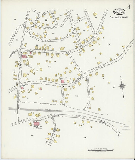 Sanborn Fire Insurance Map from Canton, Haywood County, North Carolina (1921), Sheet #0004 - Historic Sanborn Fire Insurance Map Print, vintage old map wall art, antique decor, genealogy gift, North Carolina North Carolina map