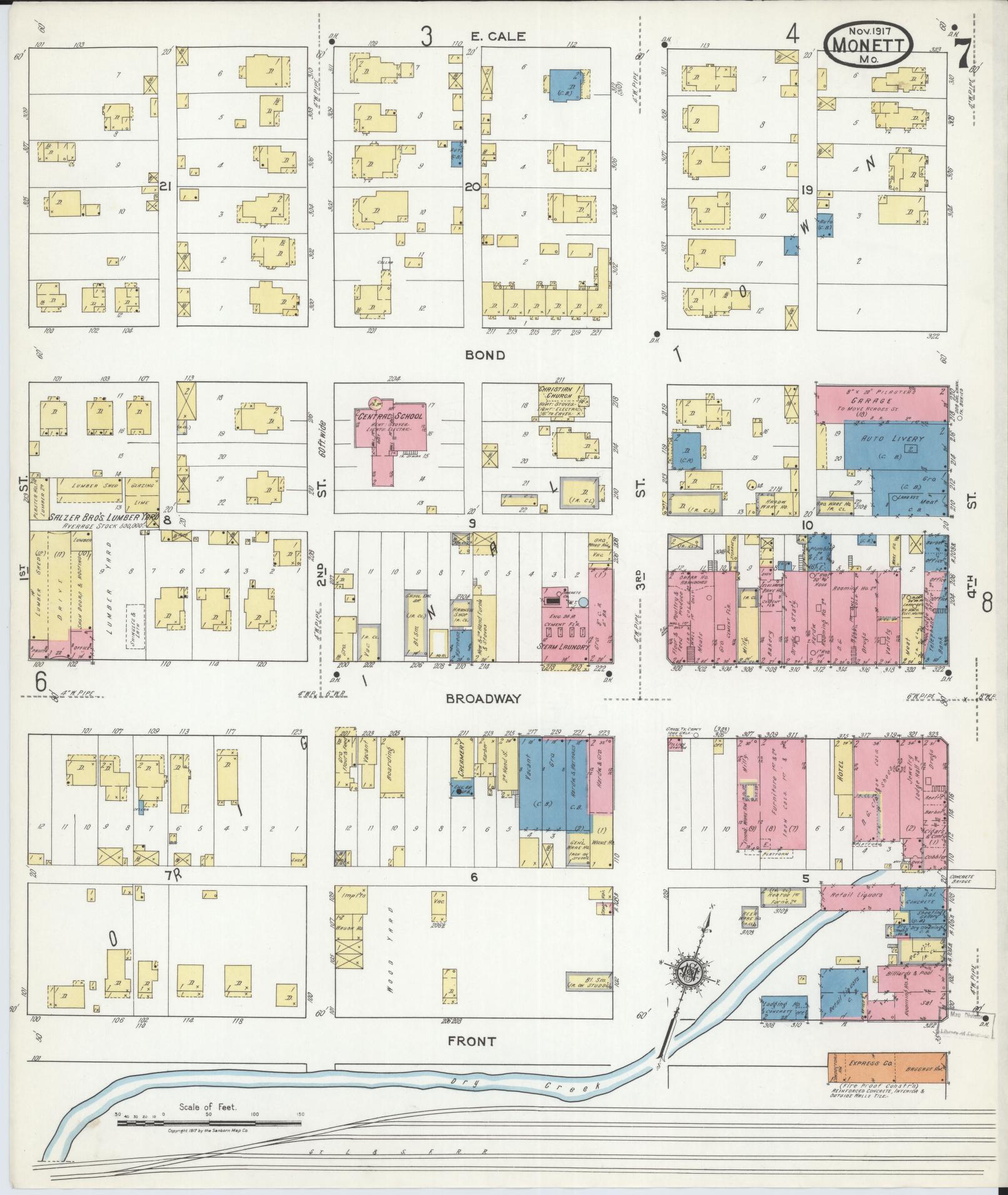 Sanborn Fire Insurance Map from Monett, Barry County, Missouri (1917), Sheet #0007 - Historic Sanborn Fire Insurance Map Print, vintage old map wall art, antique decor, genealogy gift, Missouri Missouri map
