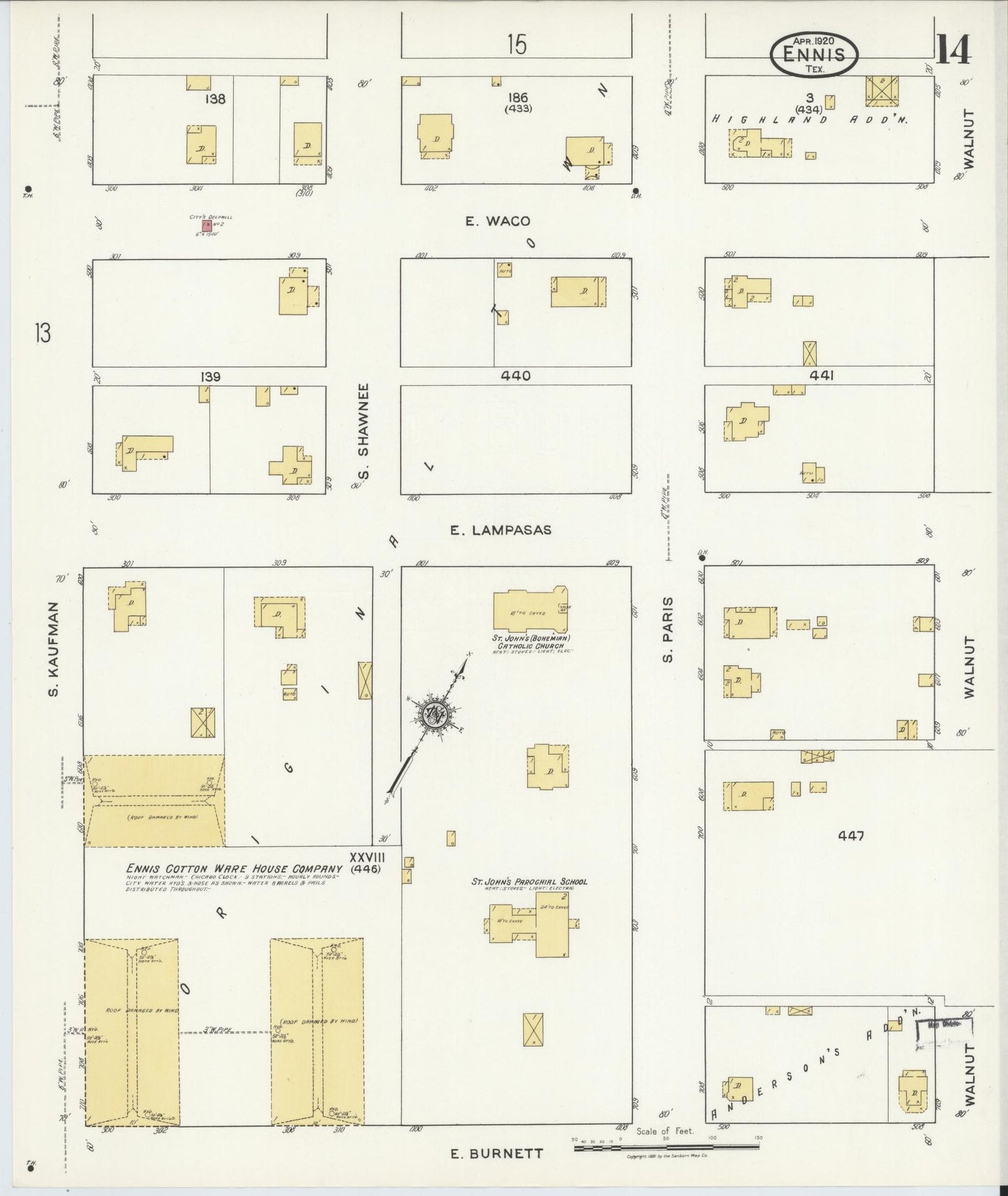 Sanborn Fire Insurance Map from Ennis, Ellis County, Texas (1920), Sheet #0014 - Complete Map Set gallery image, historic Sanborn map, vintage wall art, Texas Texas