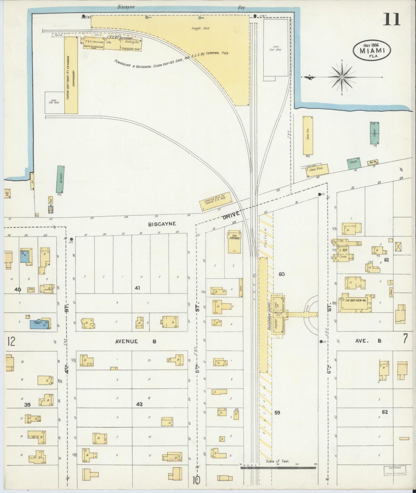 Sanborn Fire Insurance Map from Miami, Dade County, Florida (1906), Sheet #0011 - Complete Map Set gallery image, historic Sanborn map, vintage wall art, Florida Florida