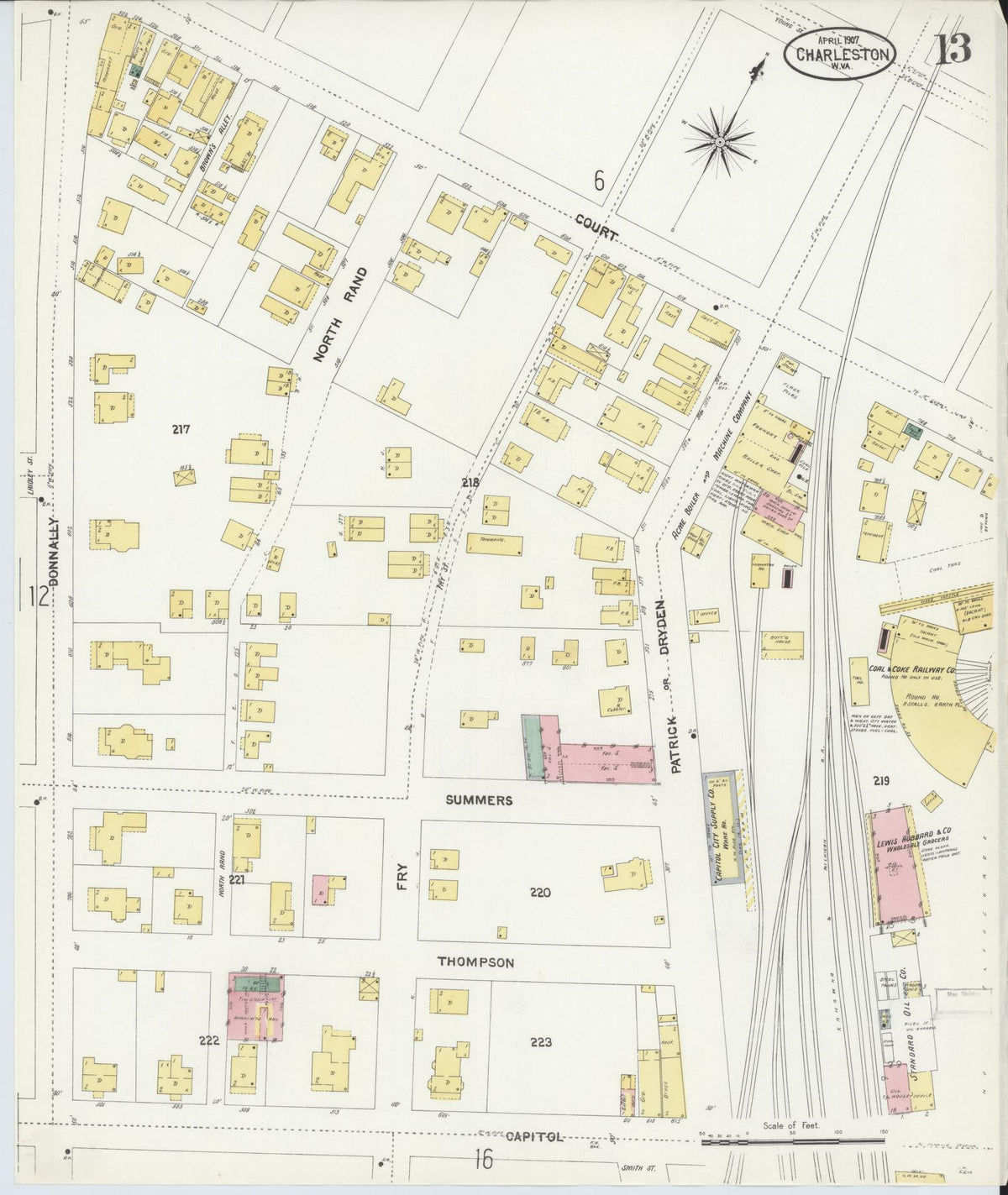 Sanborn Fire Insurance Map from Charleston, Kanawha County, West Virginia (1907), Sheet #0013 - Complete Map Set gallery image, historic Sanborn map, vintage wall art, West Virginia West Virginia