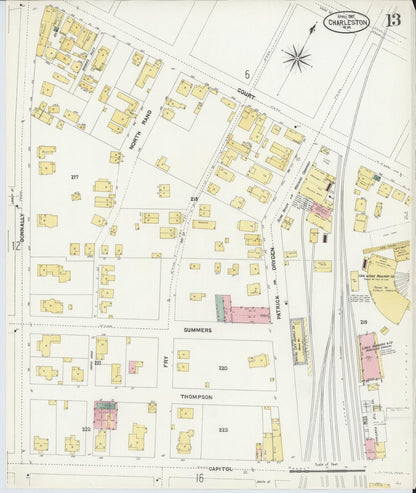 Sanborn Fire Insurance Map from Charleston, Kanawha County, West Virginia (1907), Sheet #0013 - Complete Map Set gallery image, historic Sanborn map, vintage wall art, West Virginia West Virginia
