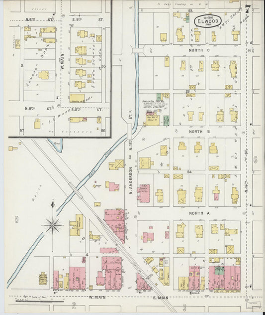 Sanborn Fire Insurance Map from Elwood, Madison County, Indiana (1895), Sheet #0007 - Historic Sanborn Fire Insurance Map Print, vintage old map wall art, antique decor, genealogy gift, Indiana Indiana map