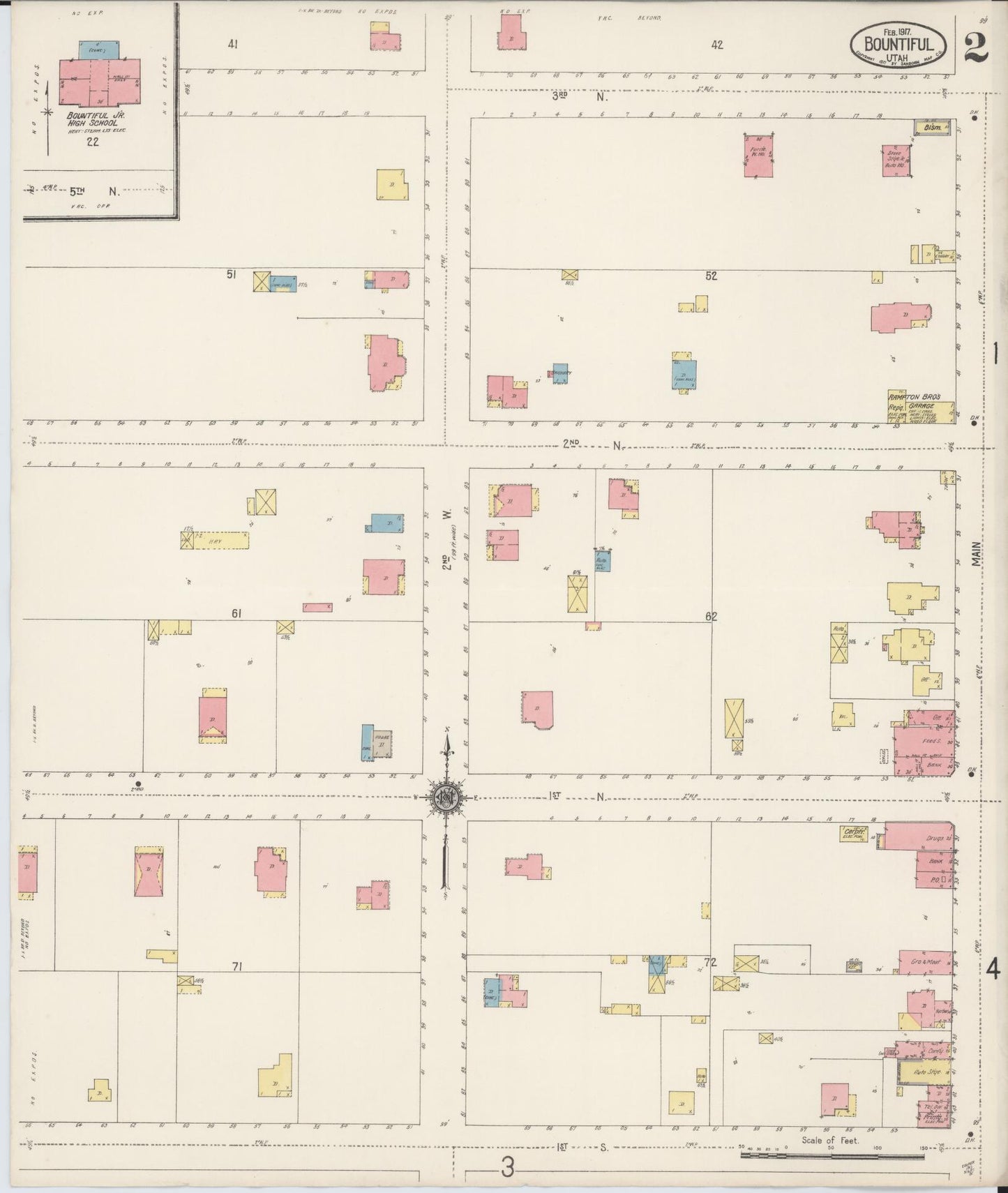 Sanborn Fire Insurance Map from Bountiful, Davis County, Utah (1917), Sheet #0002 - Historic Sanborn Fire Insurance Map Print, vintage old map wall art, antique decor, genealogy gift, Utah Utah map