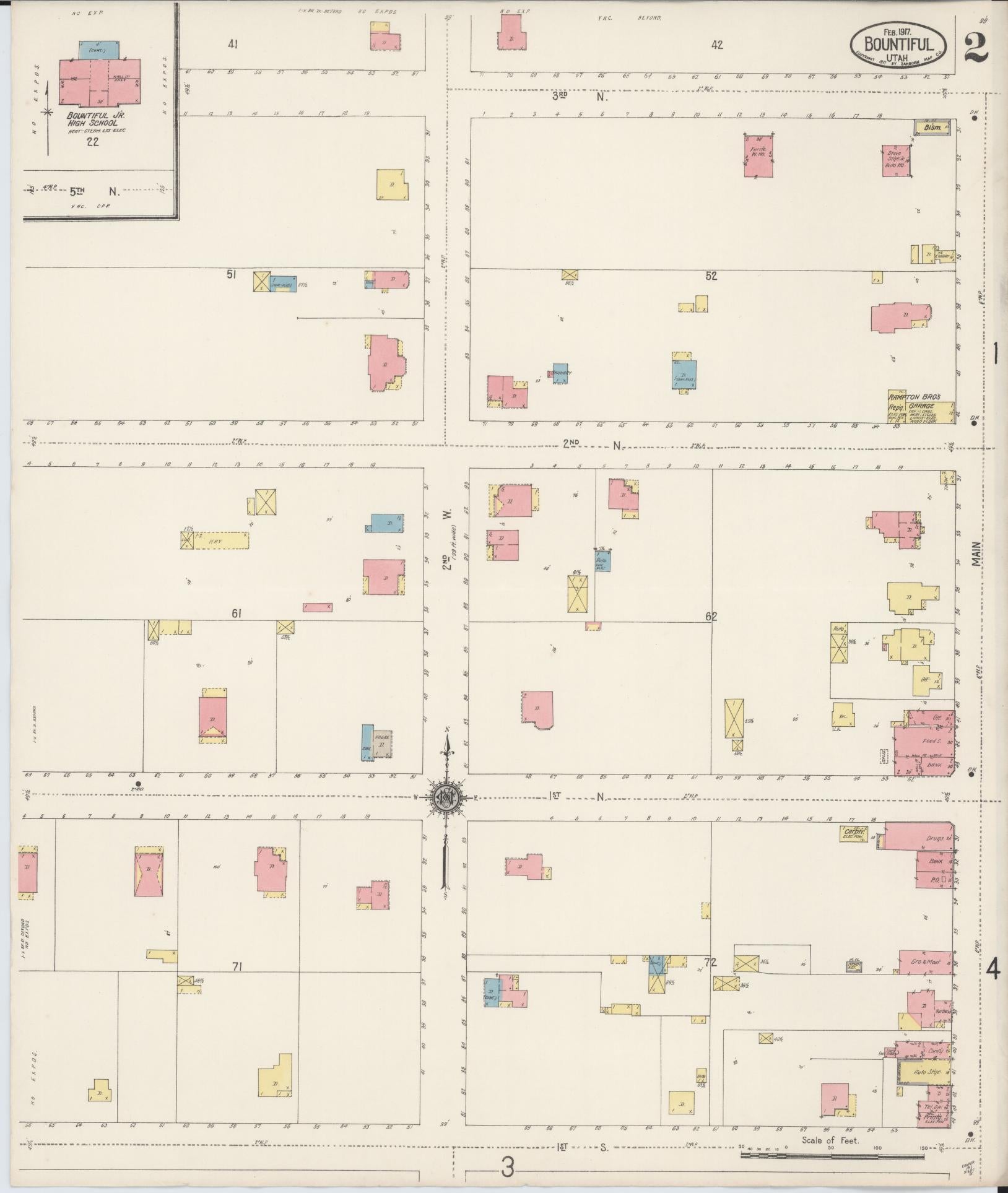 Sanborn Fire Insurance Map from Bountiful, Davis County, Utah (1917), Sheet #0002 - Historic Sanborn Fire Insurance Map Print, vintage old map wall art, antique decor, genealogy gift, Utah Utah map