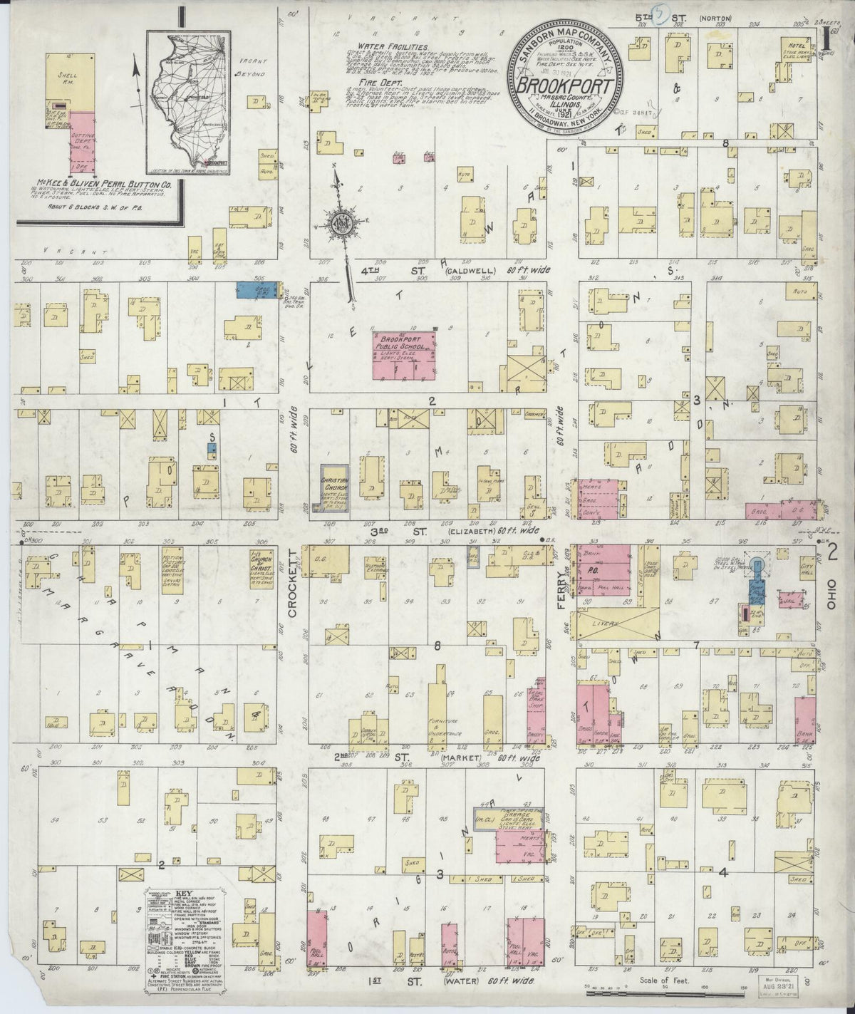 Sanborn Fire Insurance Map from Brookport, Massac County, Illinois (1921), Sheet #0001 - Historic Sanborn Fire Insurance Map Print, vintage old map wall art, antique decor, genealogy gift, Illinois Illinois map