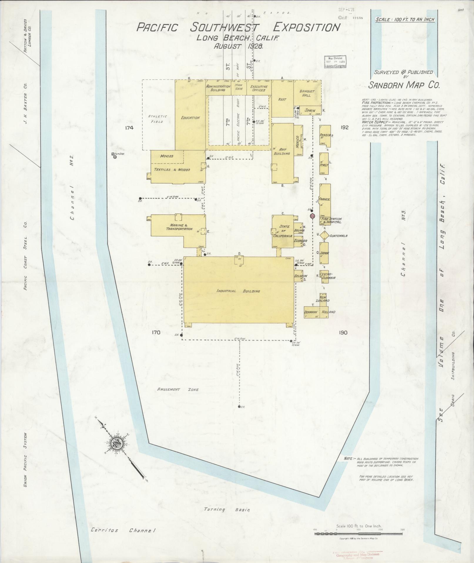 Sanborn Fire Insurance Map from Long Beach, Los Angeles County, California (1928), Sheet #0001 - Historic Sanborn Fire Insurance Map Print, vintage old map wall art, antique decor, genealogy gift, California California map