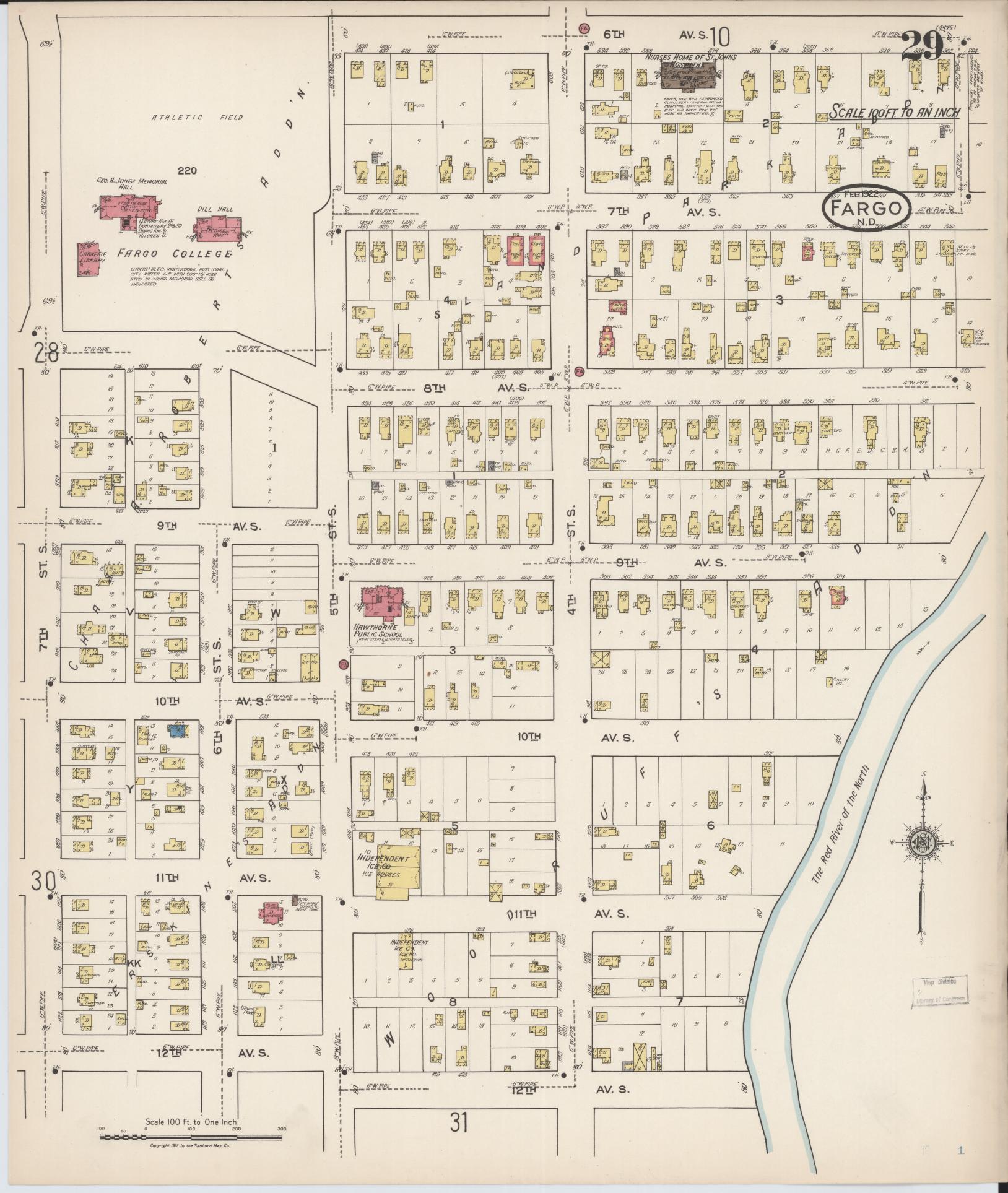 Sanborn Fire Insurance Map from Fargo, Cass County, North Dakota (1922), Sheet #0029 - Complete Map Set gallery image, historic Sanborn map, vintage wall art, North Dakota North Dakota