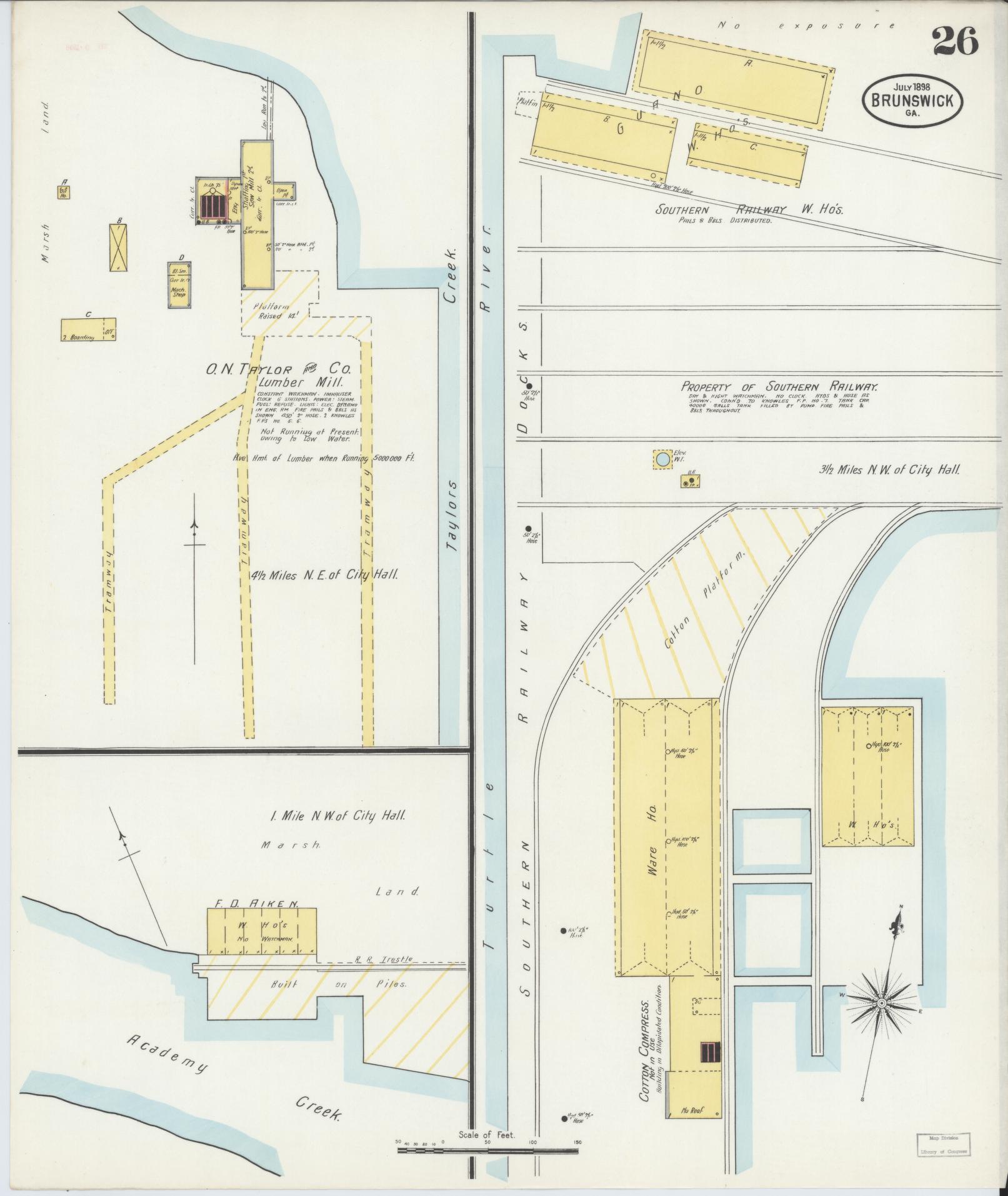 Sanborn Fire Insurance Map from Brunswick, Glynn County, Georgia (1898), Sheet #0026 - Complete Map Set gallery image, historic Sanborn map, vintage wall art, Georgia Georgia