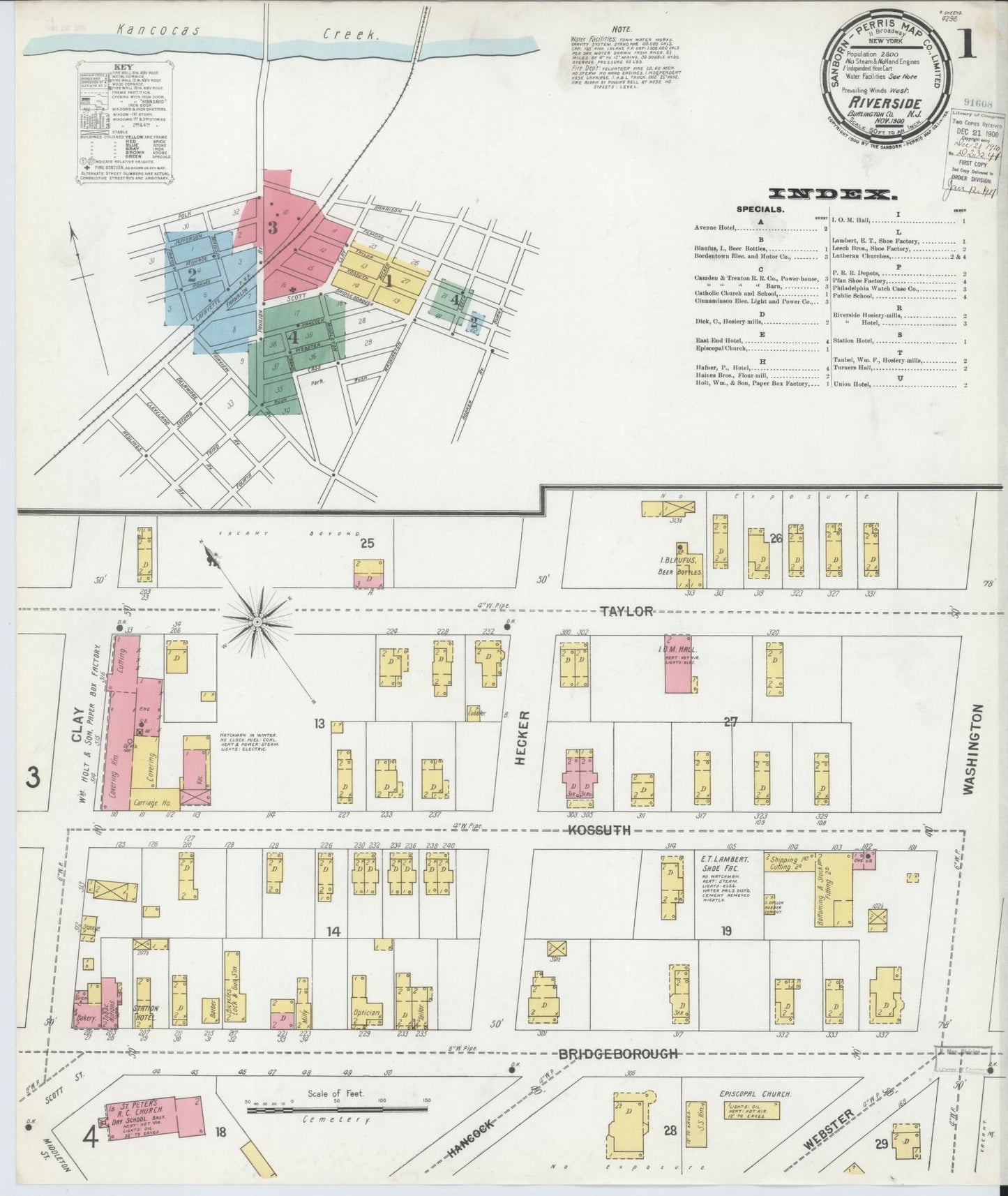 Sanborn Fire Insurance Map from Riverside, Burlington County, New Jersey. (1900) – Historic Sanborn Fire Insurance Map Print