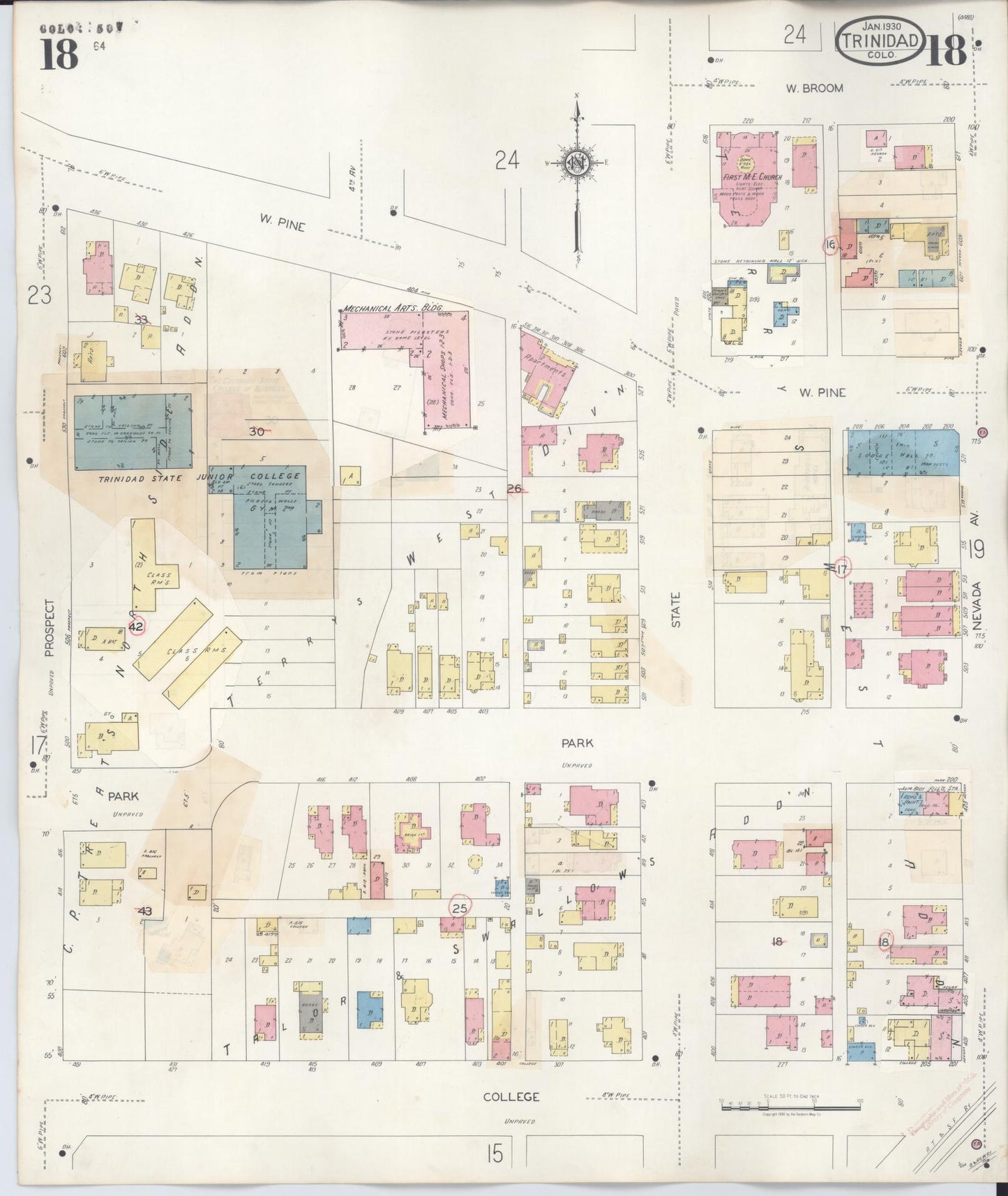 Sanborn Fire Insurance Map from Trinidad, Las Animas County, Colorado (1948), Sheet #0018 - Historic Sanborn Fire Insurance Map Print, vintage old map wall art, antique decor, genealogy gift, Colorado Colorado map