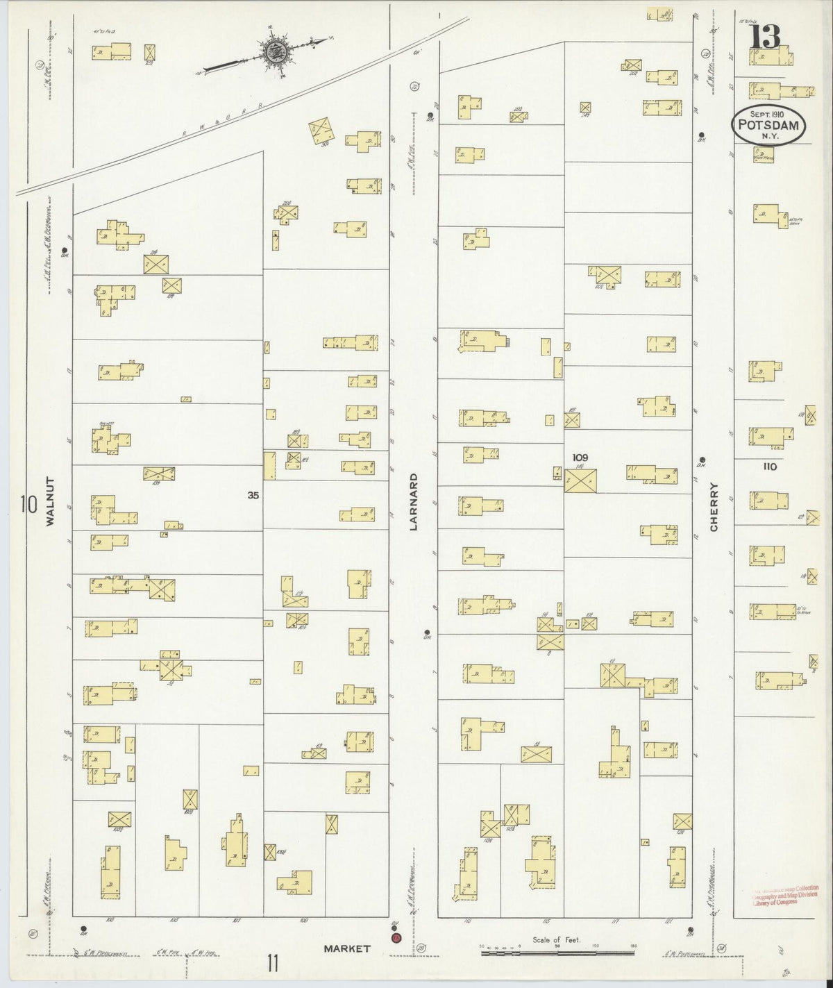 Sanborn Fire Insurance Map from Potsdam, St. Lawrence County, New York (1910), Sheet #0013 - Complete Map Set gallery image, historic Sanborn map, vintage wall art, New York New York