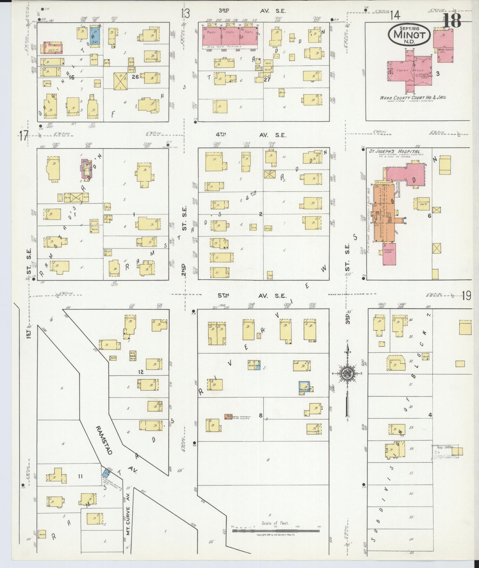 Sanborn Fire Insurance Map from Minot, Ward County, North Dakota (1918), Sheet #0018 - Complete Map Set gallery image, historic Sanborn map, vintage wall art, North Dakota North Dakota