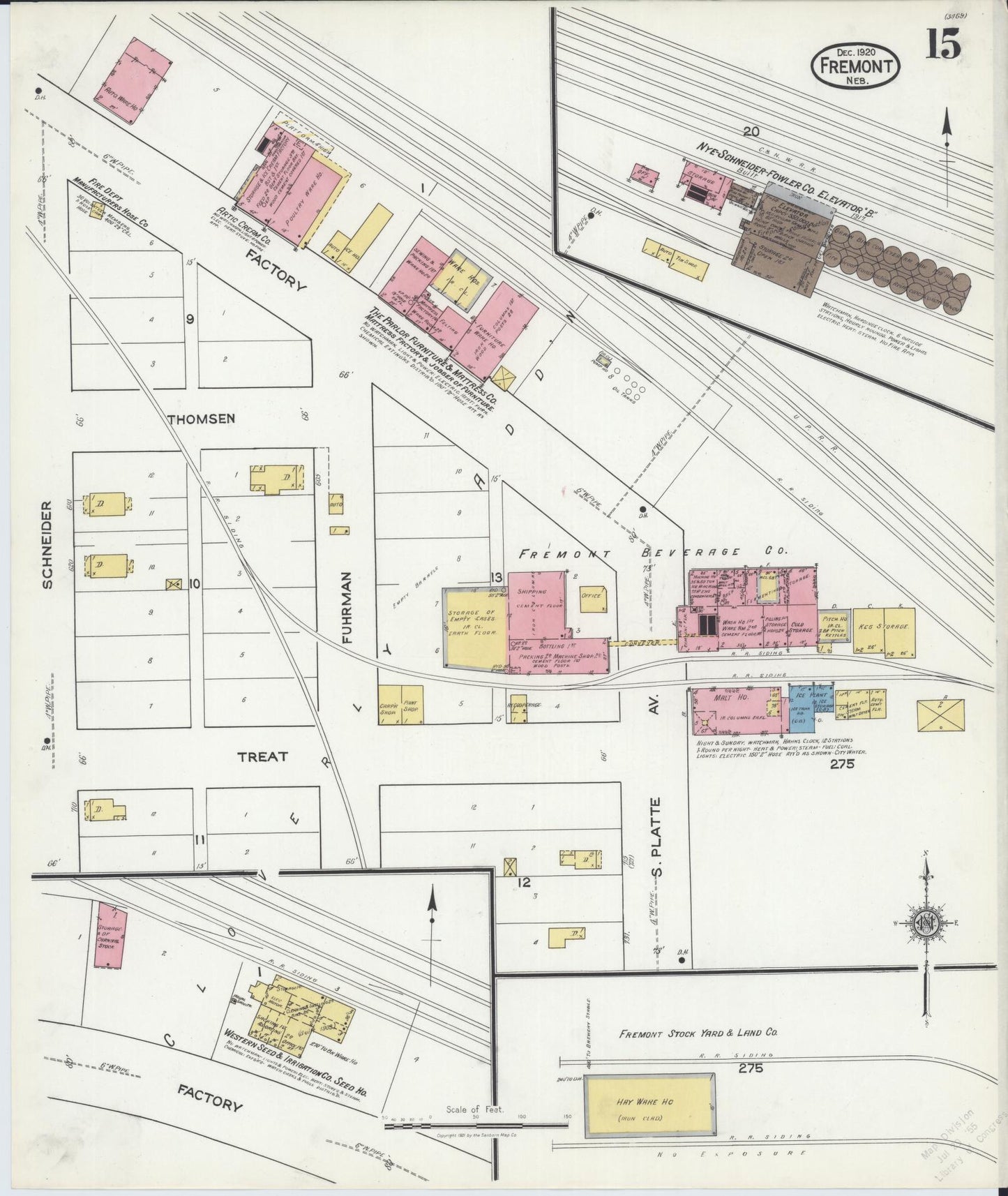 Sanborn Fire Insurance Map from Fremont, Dodge County, Nebraska (1920), Sheet #0015 - Historic Sanborn Fire Insurance Map Print, vintage old map wall art, antique decor, genealogy gift, Nebraska Nebraska map