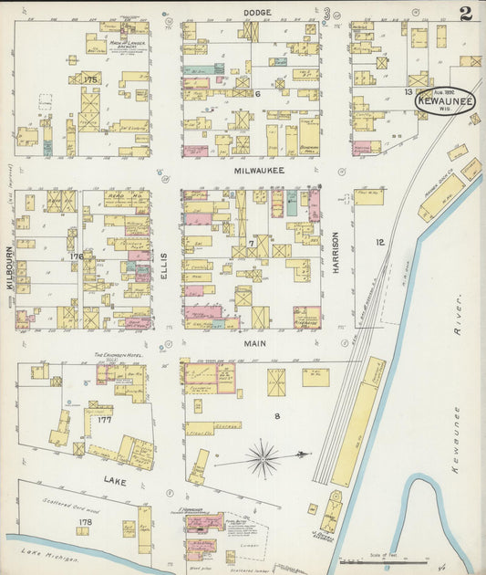 Sanborn Fire Insurance Map from Kewaunee, Kewaunee County, Wisconsin (1892), Sheet #0002 - Historic Sanborn Fire Insurance Map Print, vintage old map wall art, antique decor, genealogy gift, Wisconsin Wisconsin map