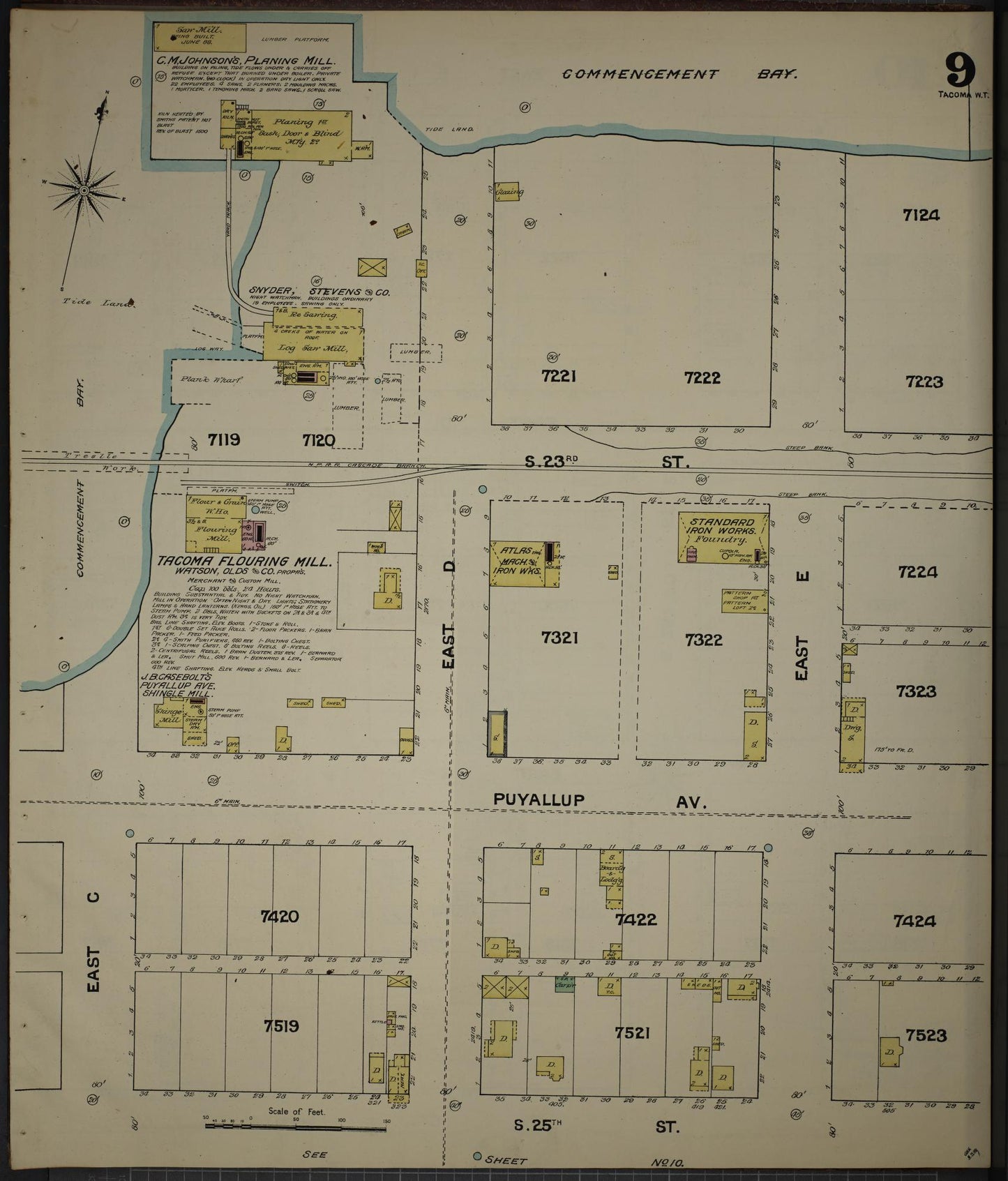 Sanborn Fire Insurance Map from Tacoma, Pierce County, Washington (1888), Sheet #0009 - Complete Map Set gallery image, historic Sanborn map, vintage wall art, Washington Washington