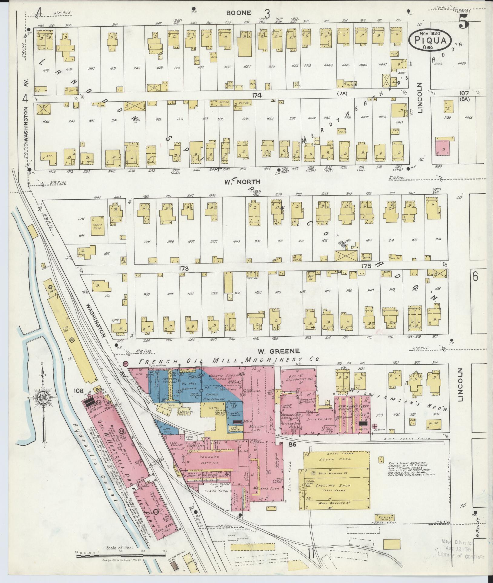 Sanborn Fire Insurance Map from Piqua, Miami County, Ohio (1920), Sheet #0005 - Complete Map Set gallery image, historic Sanborn map, vintage wall art, Ohio Ohio