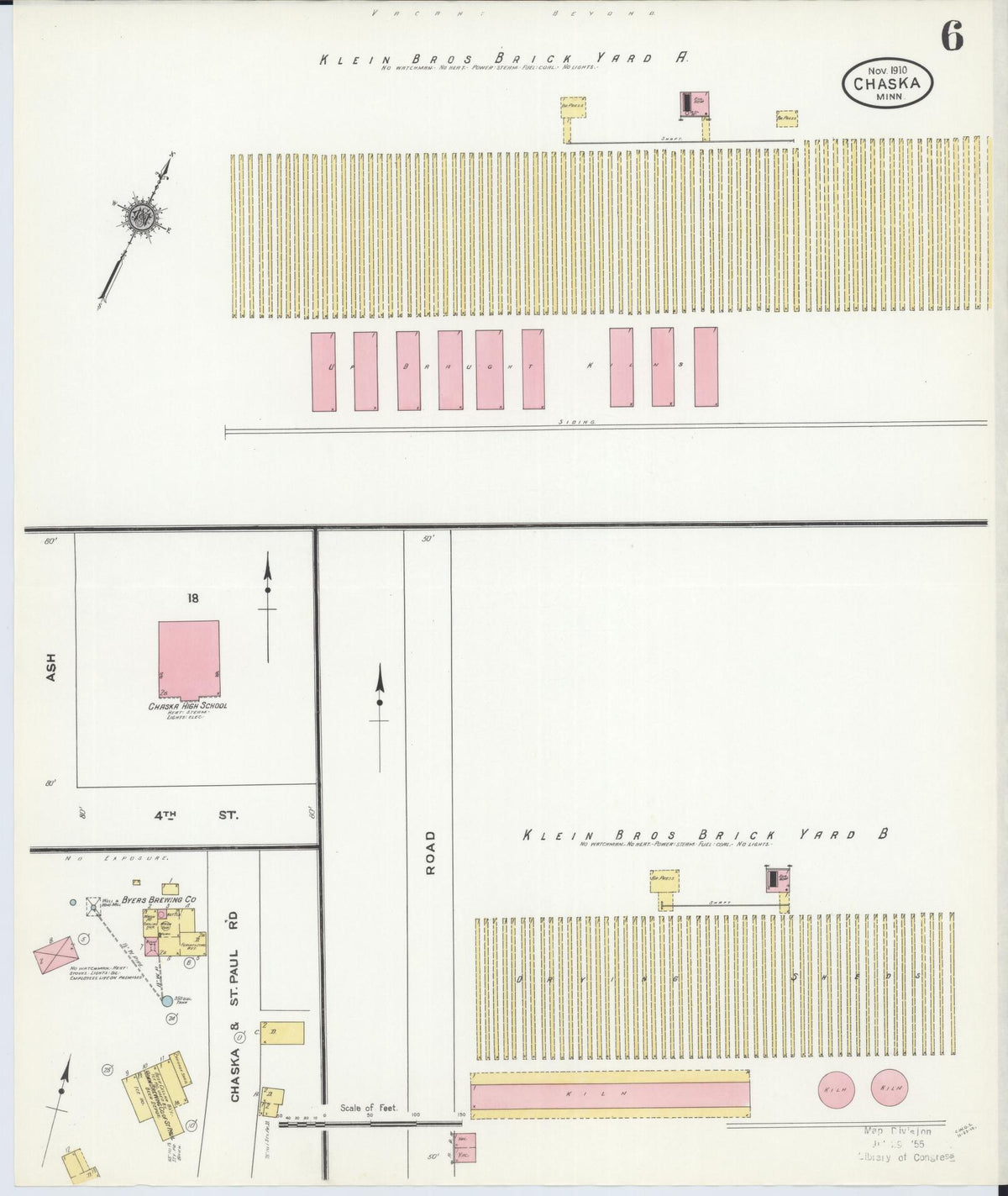 Sanborn Fire Insurance Map from Chaska, Carver County, Minnesota (1910), Sheet #0006 - Historic Sanborn Fire Insurance Map Print, vintage old map wall art, antique decor, genealogy gift, Minnesota Minnesota map