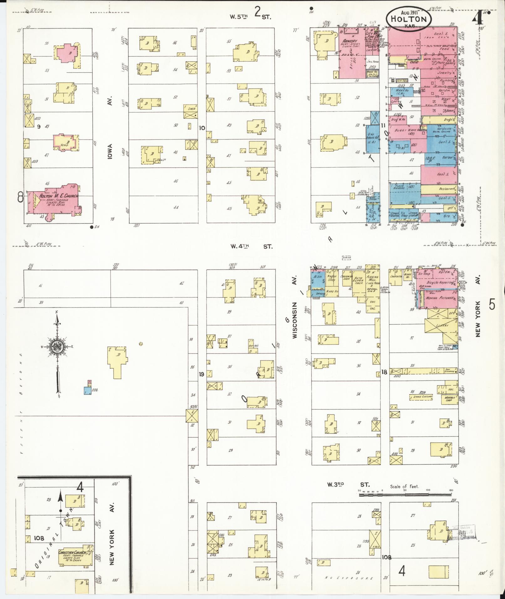 Sanborn Fire Insurance Map from Holton, Jackson County, Kansas (1911), Sheet #0004 - Complete Map Set gallery image, historic Sanborn map, vintage wall art, Kansas Kansas