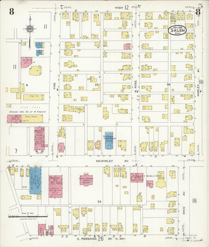 Sanborn Fire Insurance Map from Salem, Columbiana County, Ohio (1926), Sheet #0008 - Complete Map Set gallery image, historic Sanborn map, vintage wall art, Ohio Ohio