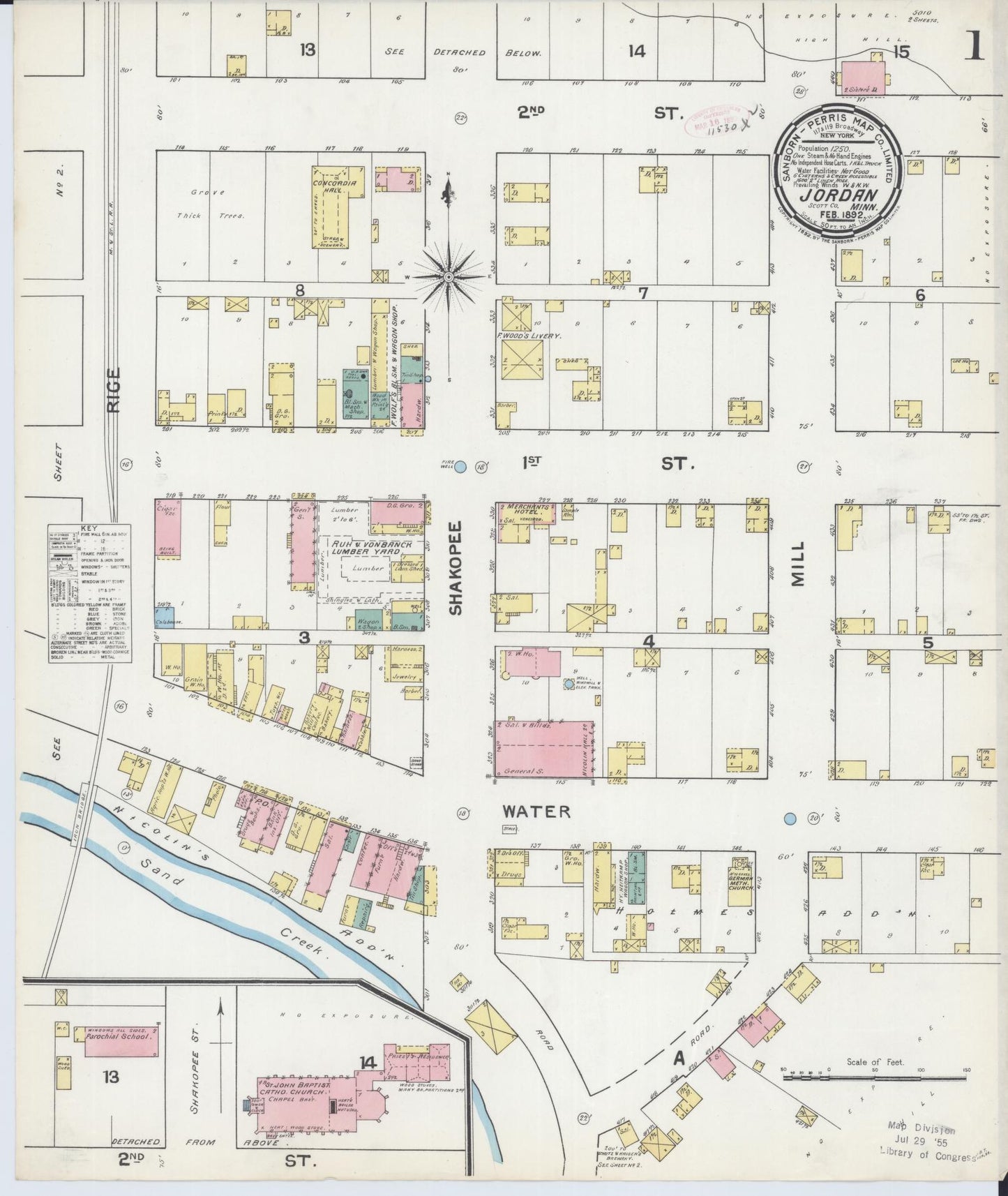 Sanborn Fire Insurance Map from Jordan, Scott County, Minnesota (1892), Sheet #0001 - Complete Map Set gallery image, historic Sanborn map, vintage wall art, Minnesota Minnesota