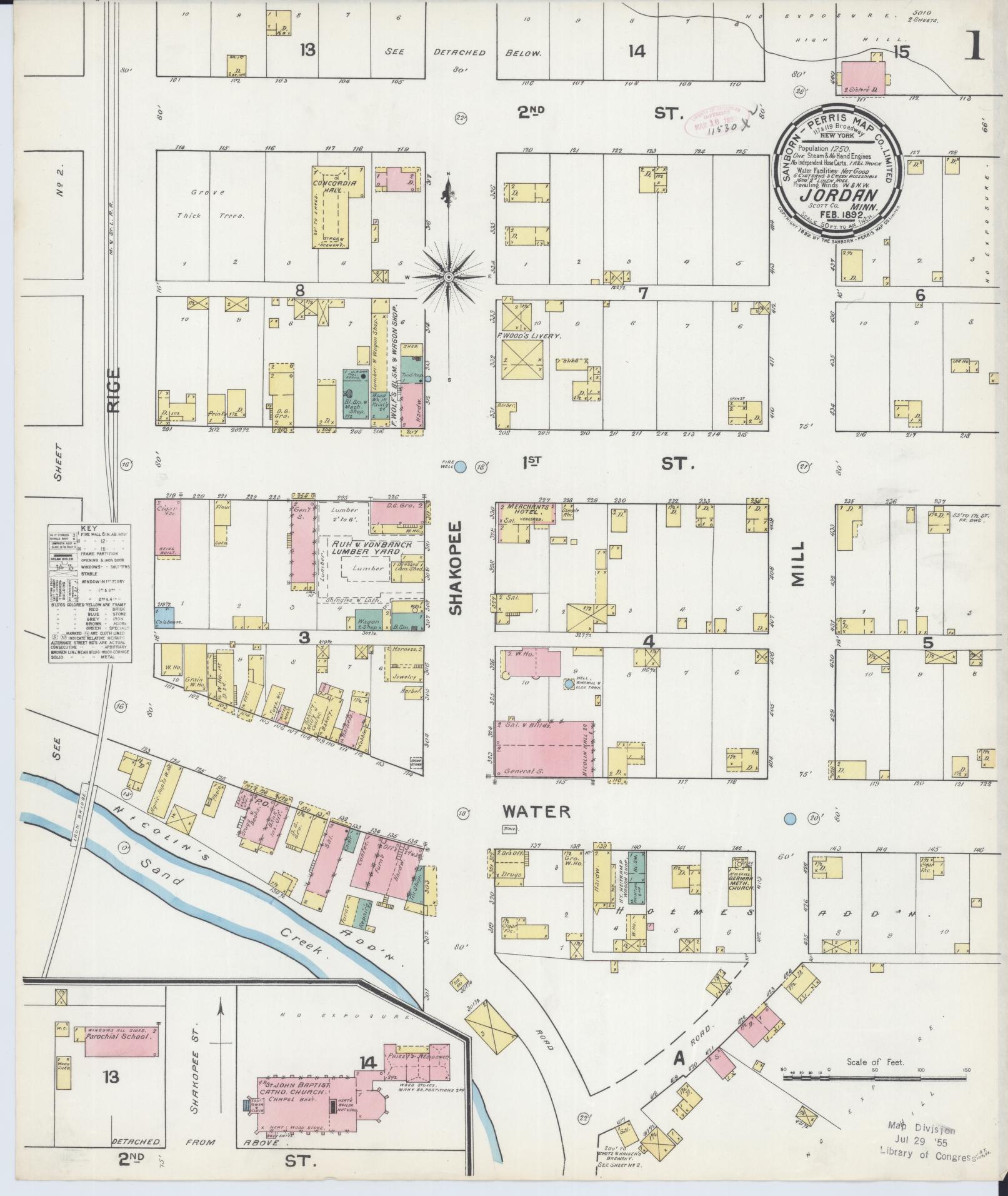 Sanborn Fire Insurance Map from Jordan, Scott County, Minnesota (1892), Sheet #0001 - Complete Map Set gallery image, historic Sanborn map, vintage wall art, Minnesota Minnesota
