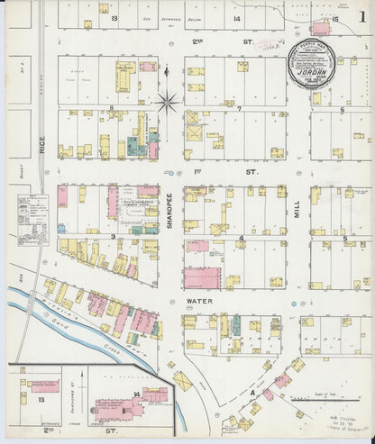 Sanborn Fire Insurance Map from Jordan, Scott County, Minnesota (1892), Sheet #0001 - Complete Map Set gallery image, historic Sanborn map, vintage wall art, Minnesota Minnesota