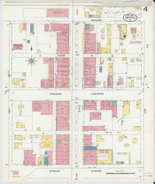 Sanborn Fire Insurance Map from Griffin, Spalding County, Georgia (1905), Sheet #0004 - Historic Sanborn Fire Insurance Map Print, vintage old map wall art, antique decor, genealogy gift, Georgia Georgia map
