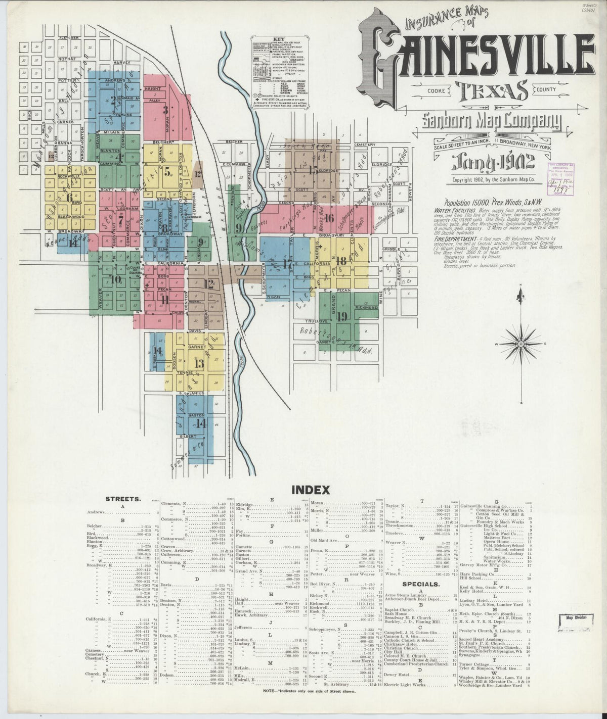 Sanborn Fire Insurance Map from Gainesville, Cooke County, Texas (1902), Sheet #0001 - Complete Map Set gallery image, historic Sanborn map, vintage wall art, Texas Texas