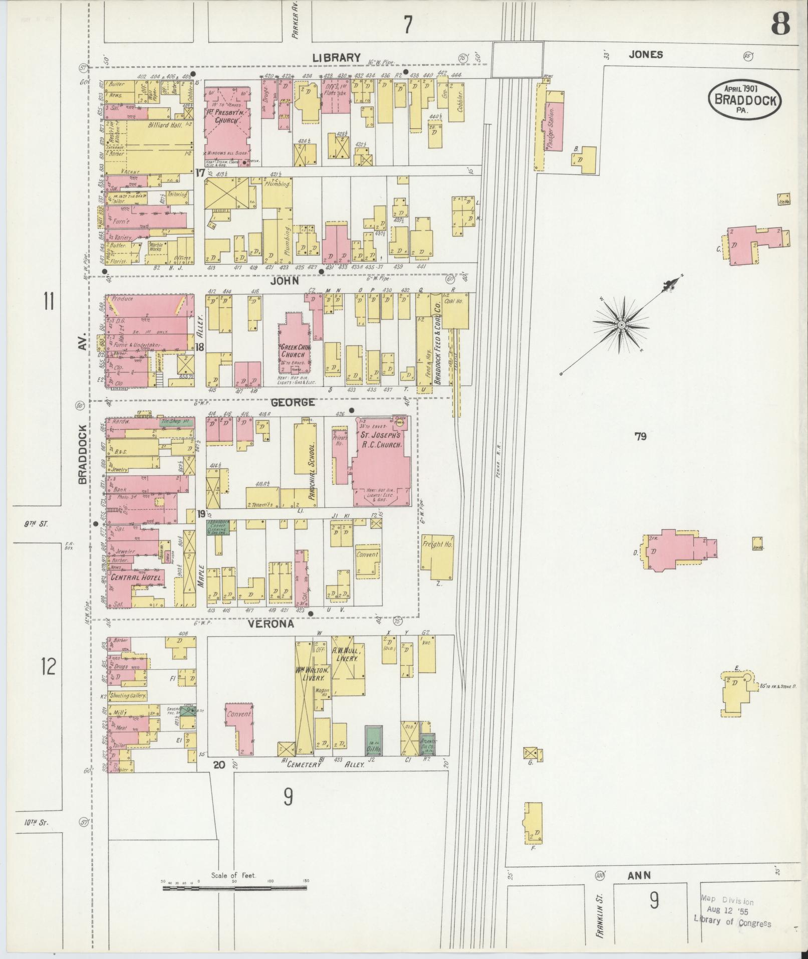 Sanborn Fire Insurance Map from Braddock, Allegheny County, Pennsylvania (1901), Sheet #0008 - Historic Sanborn Fire Insurance Map Print, vintage old map wall art, antique decor, genealogy gift, Pennsylvania Pennsylvania map