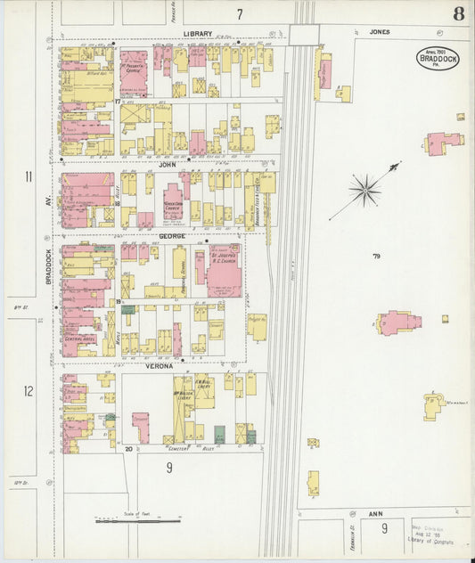 Sanborn Fire Insurance Map from Braddock, Allegheny County, Pennsylvania (1901), Sheet #0008 - Historic Sanborn Fire Insurance Map Print, vintage old map wall art, antique decor, genealogy gift, Pennsylvania Pennsylvania map