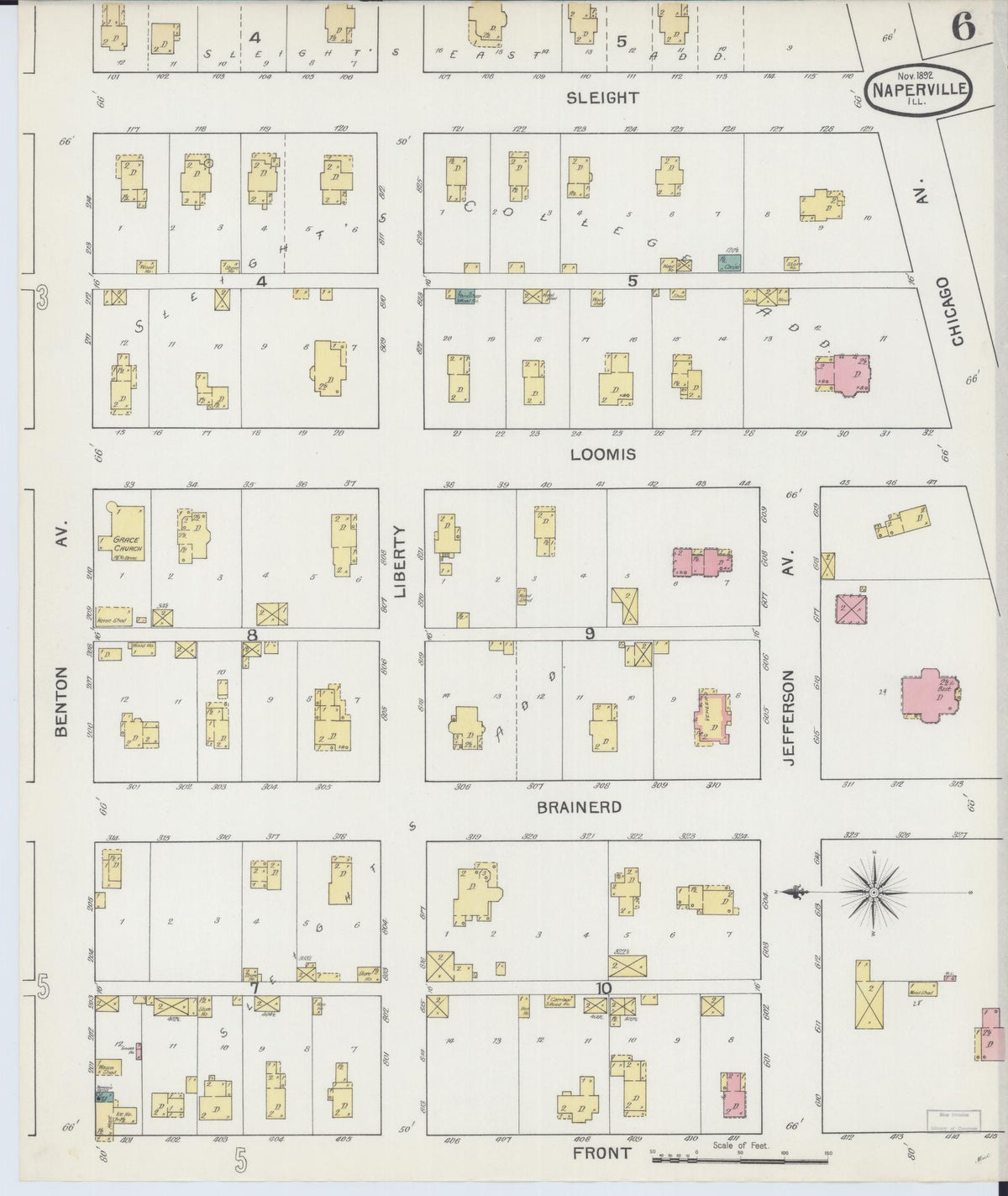 Sanborn Fire Insurance Map from Naperville, Du Page County, Illinois (1892), Sheet #0006 - Historic Sanborn Fire Insurance Map Print, vintage old map wall art, antique decor, genealogy gift, Illinois Illinois map