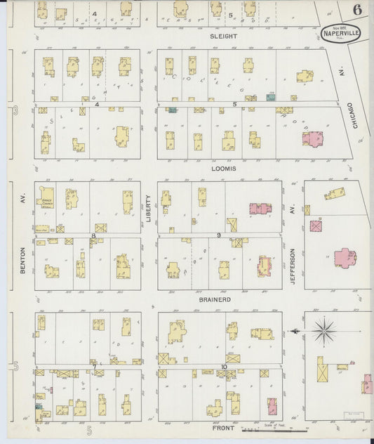 Sanborn Fire Insurance Map from Naperville, Du Page County, Illinois (1892), Sheet #0006 - Historic Sanborn Fire Insurance Map Print, vintage old map wall art, antique decor, genealogy gift, Illinois Illinois map