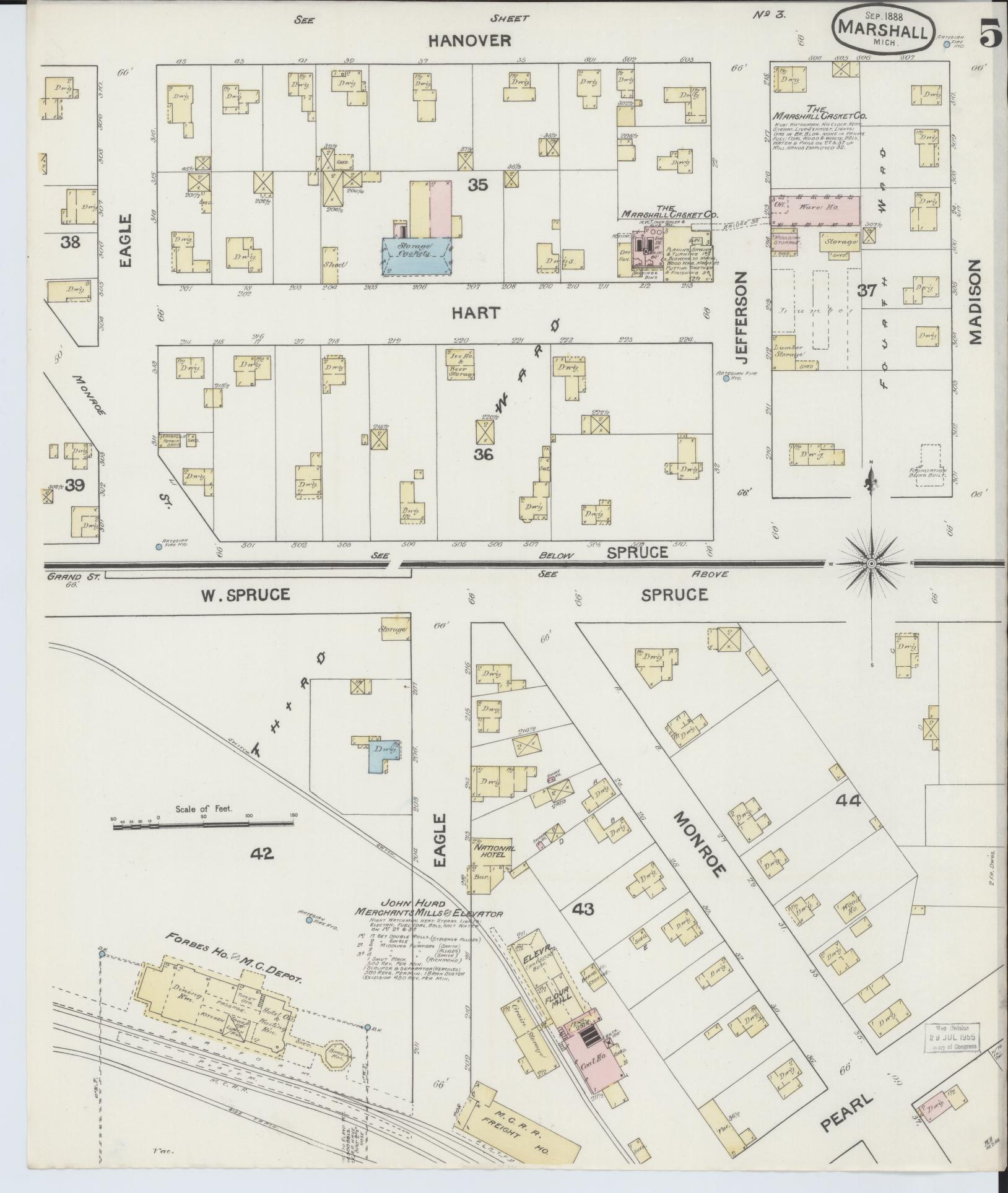 Sanborn Fire Insurance Map from Marshall, Calhoun County, Michigan (1888), Sheet #0005 - Complete Map Set gallery image, historic Sanborn map, vintage wall art, Michigan Michigan