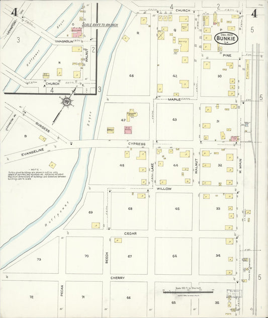 Sanborn Fire Insurance Map from Bunkie, Avoyelles Parish, Louisiana (1923), Sheet #0004 - Historic Sanborn Fire Insurance Map Print, vintage old map wall art, antique decor, genealogy gift, Louisiana Louisiana map