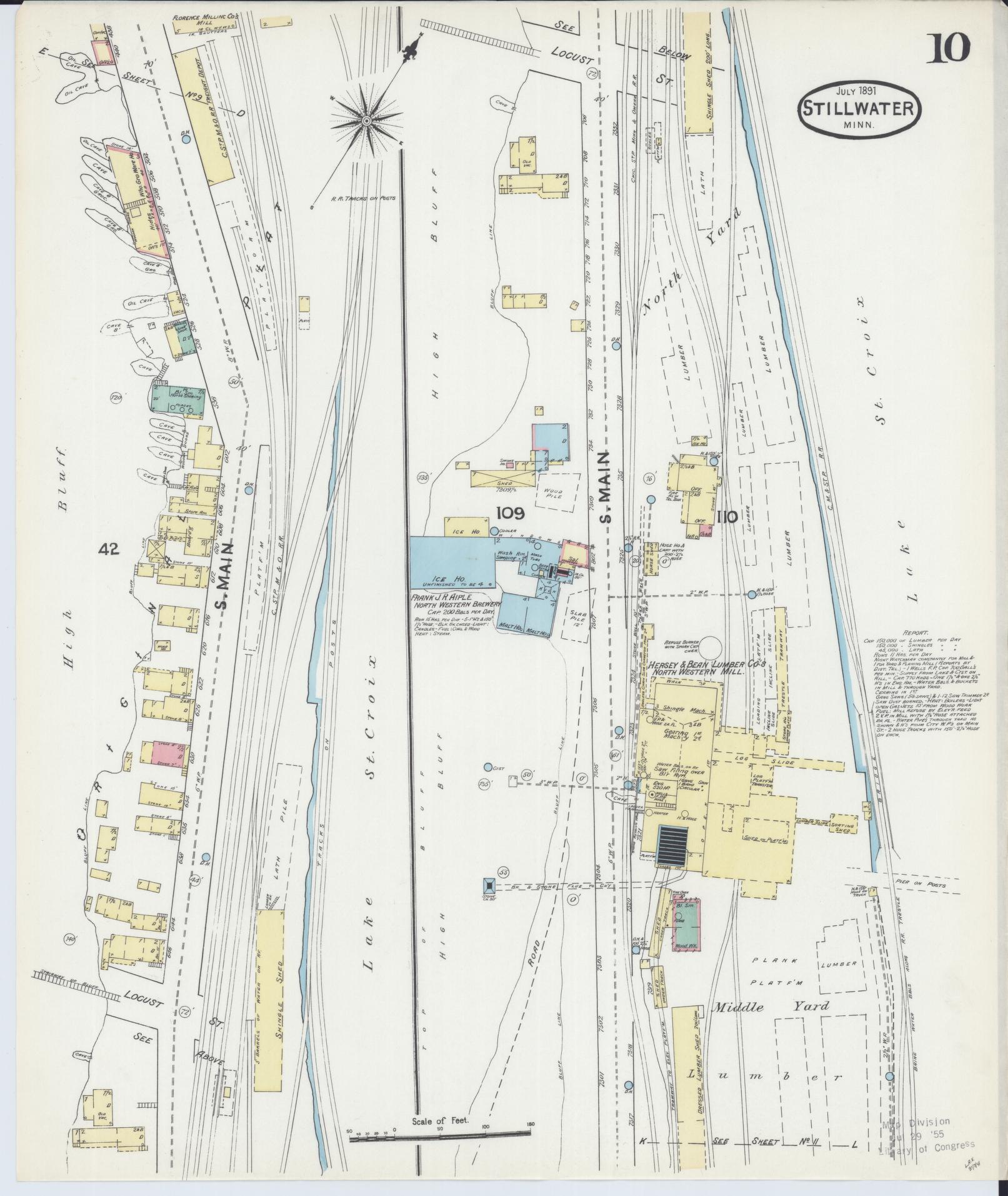 Sanborn Fire Insurance Map from Stillwater, Washington County, Minnesota (1891), Sheet #0010 - Historic Sanborn Fire Insurance Map Print, vintage old map wall art, antique decor, genealogy gift, Minnesota Minnesota map