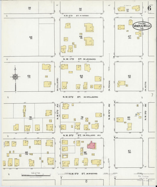 Sanborn Fire Insurance Map from Mineral Wells, Palo Pinto County, Texas (1921), Sheet #0006 - Historic Sanborn Fire Insurance Map Print, vintage old map wall art, antique decor, genealogy gift, Texas Texas map