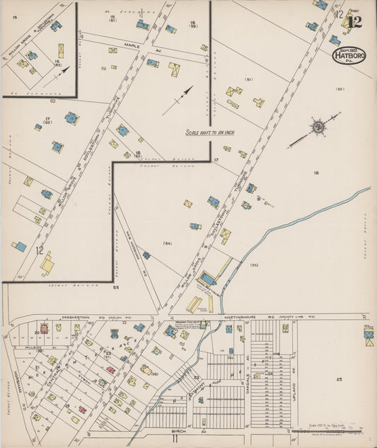 Sanborn Fire Insurance Map from Hatboro, Montgomery County, Pennsylvania (1922), Sheet #0012 - Historic Sanborn Fire Insurance Map Print, vintage old map wall art, antique decor, genealogy gift, Pennsylvania Pennsylvania map