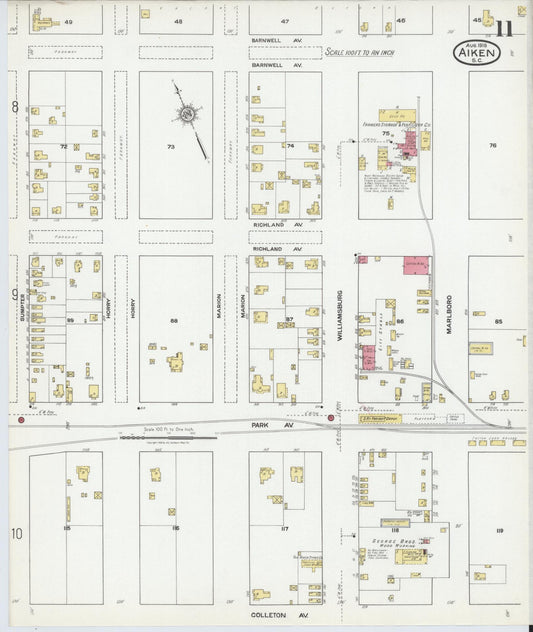 Sanborn Fire Insurance Map from Aiken, Aiken County, South Carolina (1918), Sheet #0011 - Historic Sanborn Fire Insurance Map Print, vintage old map wall art, antique decor, genealogy gift, South Carolina South Carolina map