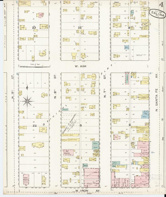 Sanborn Fire Insurance Map from Salina, Saline County, Kansas (1887), Sheet #0004 - Historic Sanborn Fire Insurance Map Print, vintage old map wall art, antique decor, genealogy gift, Kansas Kansas map