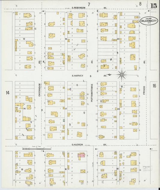 Sanborn Fire Insurance Map from Oklahoma City, Oklahoma County, Oklahoma (1901), Sheet #0015 - Historic Sanborn Fire Insurance Map Print, vintage old map wall art, antique decor, genealogy gift, Oklahoma City Oklahoma map