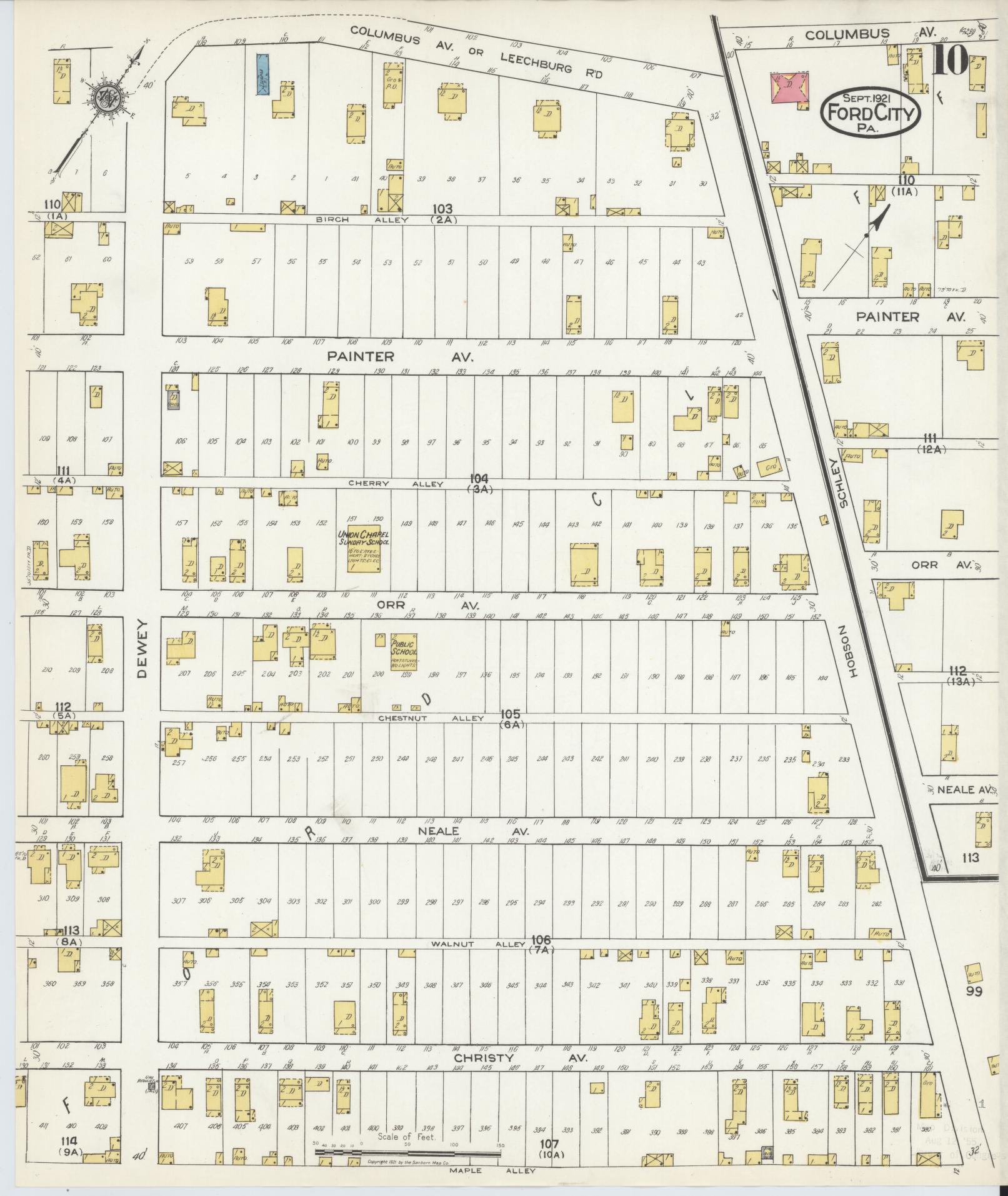 Sanborn Fire Insurance Map from Ford City, Armstrong County, Pennsylvania (1921), Sheet #0010 - Historic Sanborn Fire Insurance Map Print, vintage old map wall art, antique decor, genealogy gift, Pennsylvania Pennsylvania map