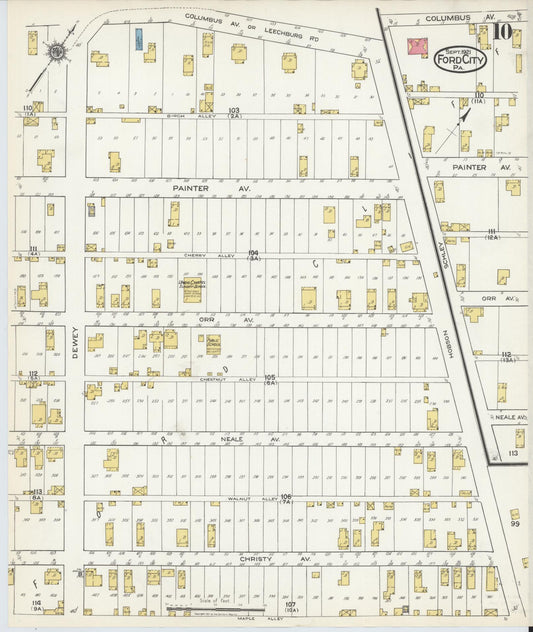 Sanborn Fire Insurance Map from Ford City, Armstrong County, Pennsylvania (1921), Sheet #0010 - Historic Sanborn Fire Insurance Map Print, vintage old map wall art, antique decor, genealogy gift, Pennsylvania Pennsylvania map
