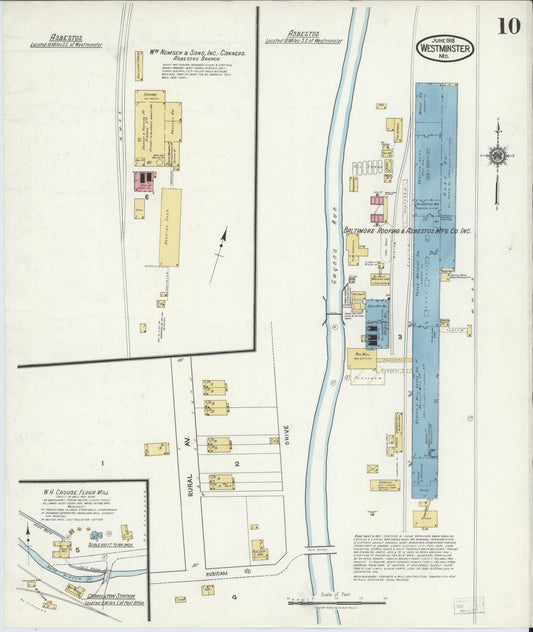 Sanborn Fire Insurance Map from Westminster, Carroll County, Maryland (1918), Sheet #0010 - Historic Sanborn Fire Insurance Map Print, vintage old map wall art, antique decor, genealogy gift, Maryland Maryland map
