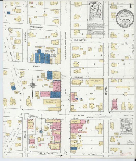 Sanborn Fire Insurance Map from Almont, Lapeer County, Michigan (1921), Sheet #0001 - Historic Sanborn Fire Insurance Map Print, vintage old map wall art, antique decor, genealogy gift, Michigan Michigan map