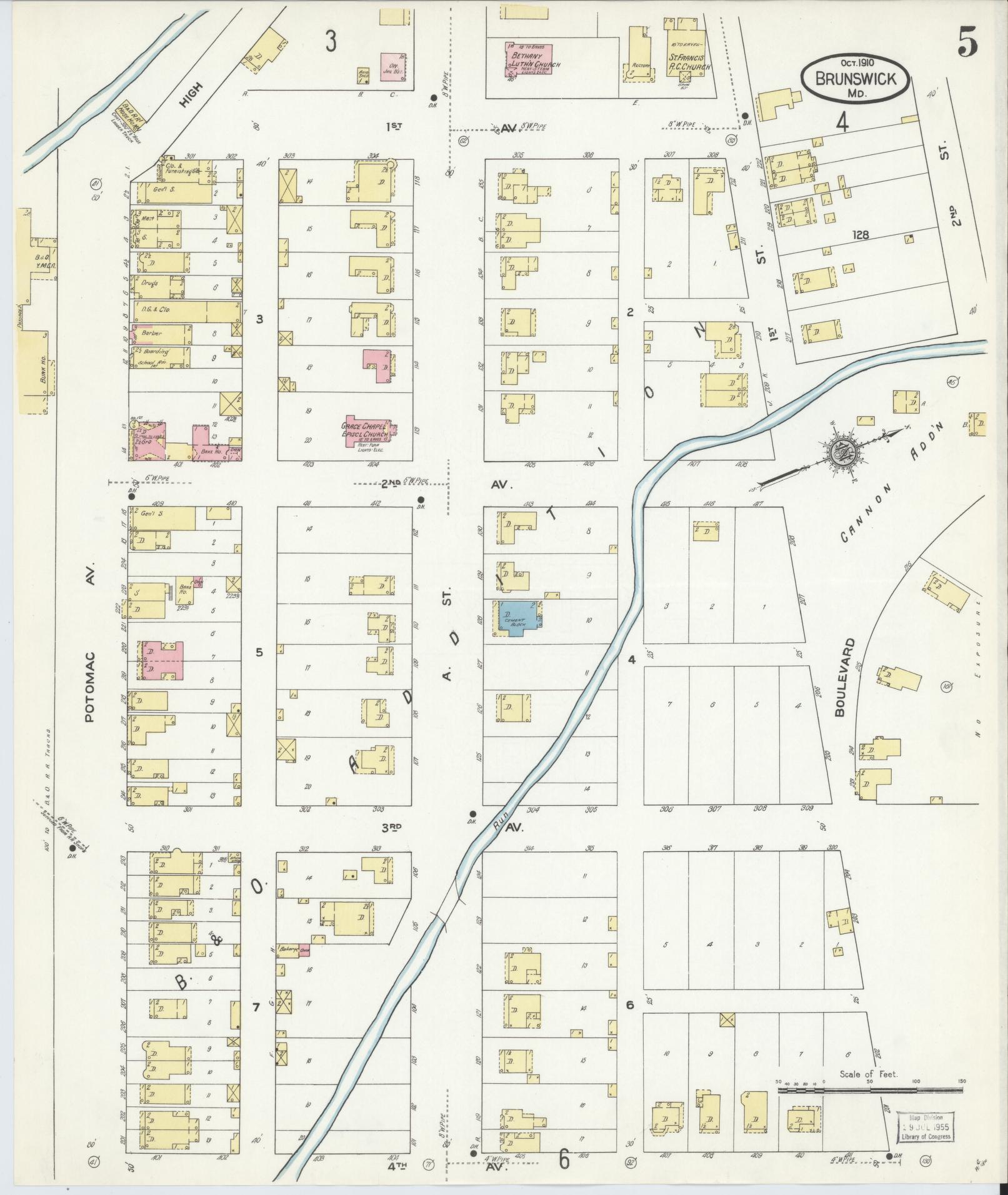 Frederick, Maryland - 1910 - Sanborn Fire Insurance Map, Sheet #0005 - Historic Sanborn Fire Insurance Map Print, Frederick Maryland 1910 0005 vintage old map wall art