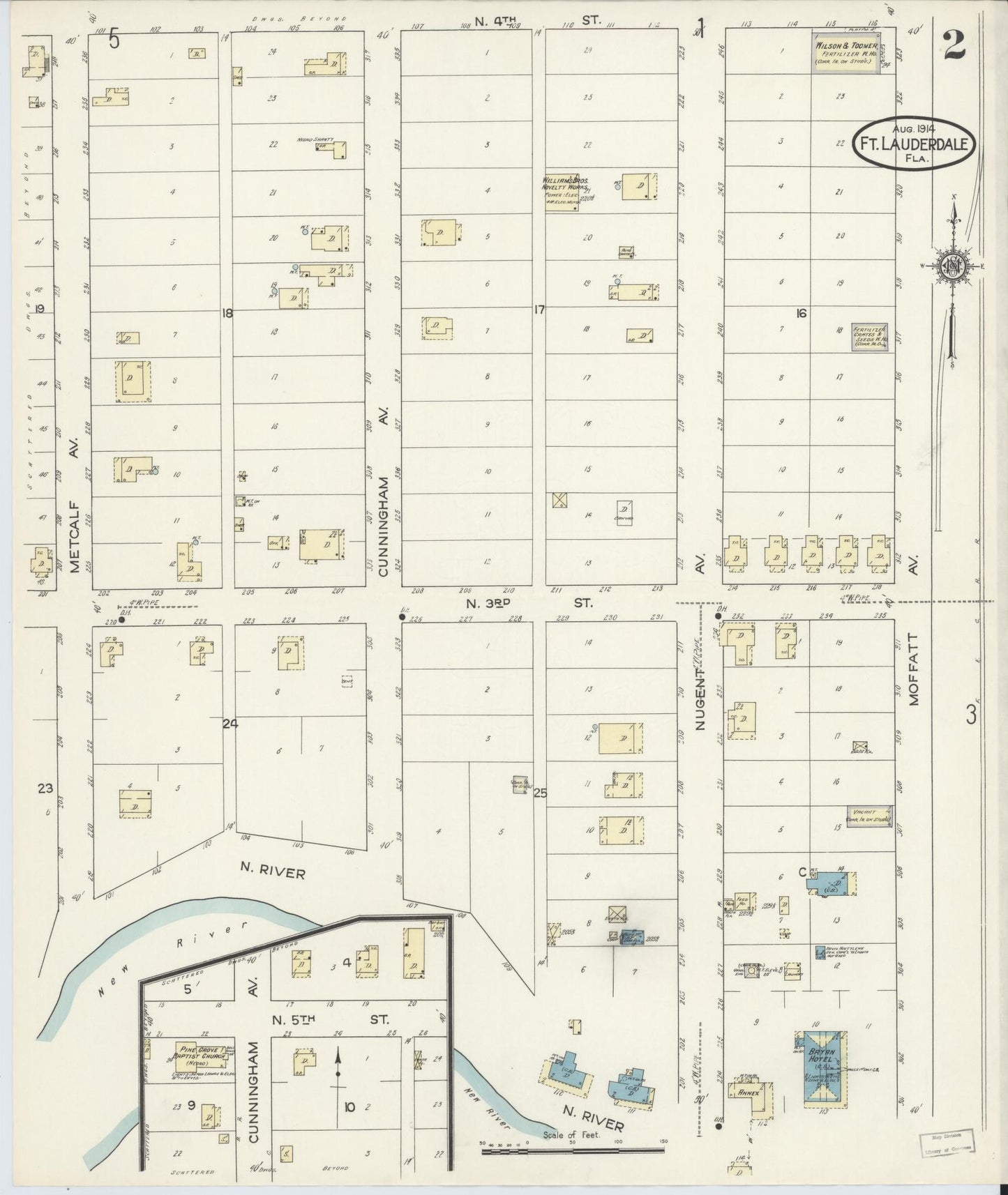Sanborn Fire Insurance Map from Fort Lauderdale, Broward County, Florida (1914), Sheet #0002 - Complete Map Set gallery image, historic Sanborn map, vintage wall art, Florida Florida