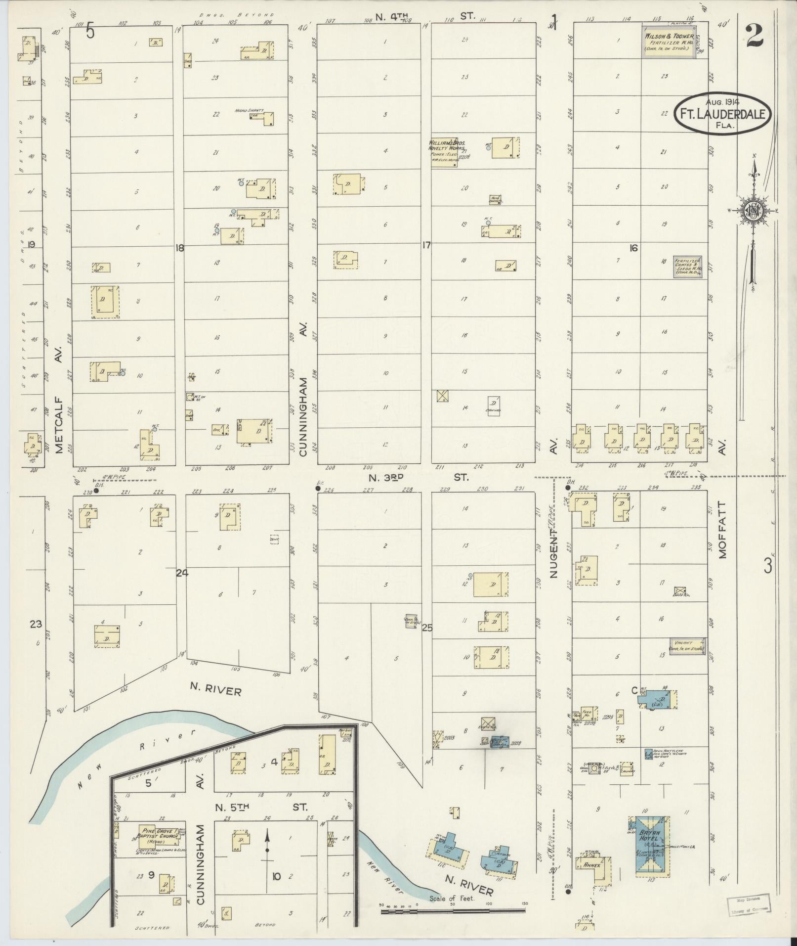 Sanborn Fire Insurance Map from Fort Lauderdale, Broward County, Florida (1914), Sheet #0002 - Complete Map Set gallery image, historic Sanborn map, vintage wall art, Florida Florida