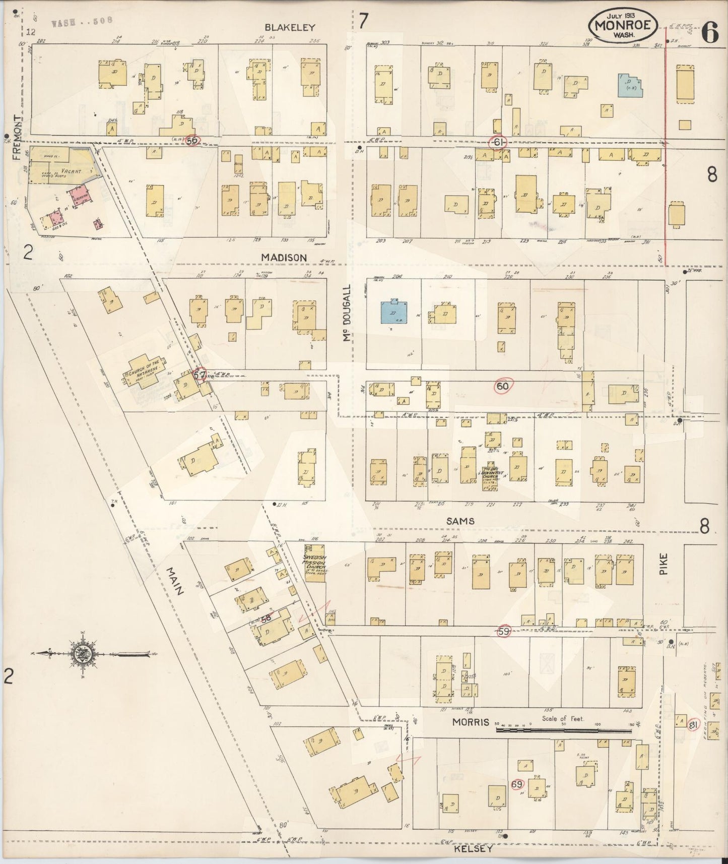 Sanborn Fire Insurance Map from Monroe, Snohomish County, Washington (1942), Sheet #0006 - Complete Map Set gallery image, historic Sanborn map, vintage wall art, Washington Washington