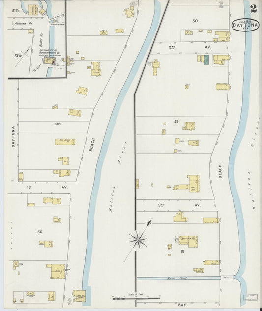 Sanborn Fire Insurance Map from Daytona, Volusia County, Florida (1895), Sheet #0002 - Historic Sanborn Fire Insurance Map Print, vintage old map wall art, antique decor, genealogy gift, Florida Florida map
